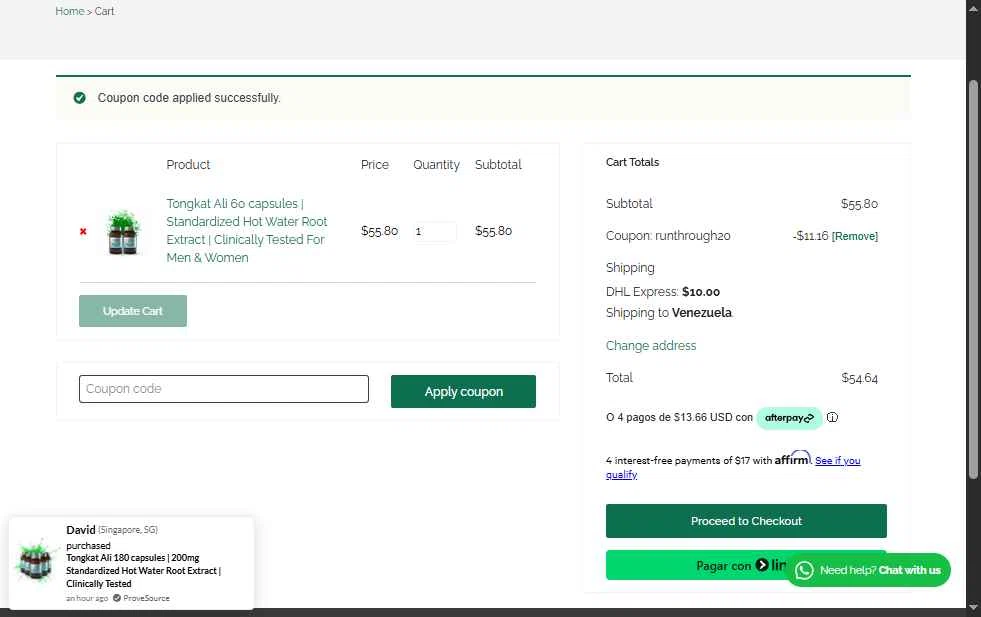 Akarali checkout page showing Akarali coupon code box | Screenshot taken by SimplyCodes community member on Nov 28, 2025