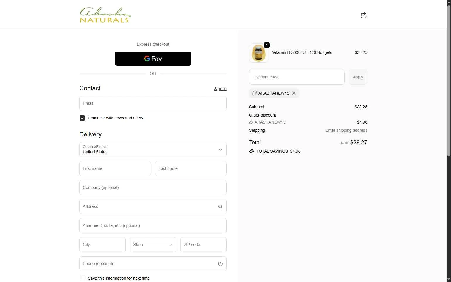 Akasha Center checkout page showing Akasha Center promo code box | Screenshot taken by SimplyCodes community member on Feb 20, 2026