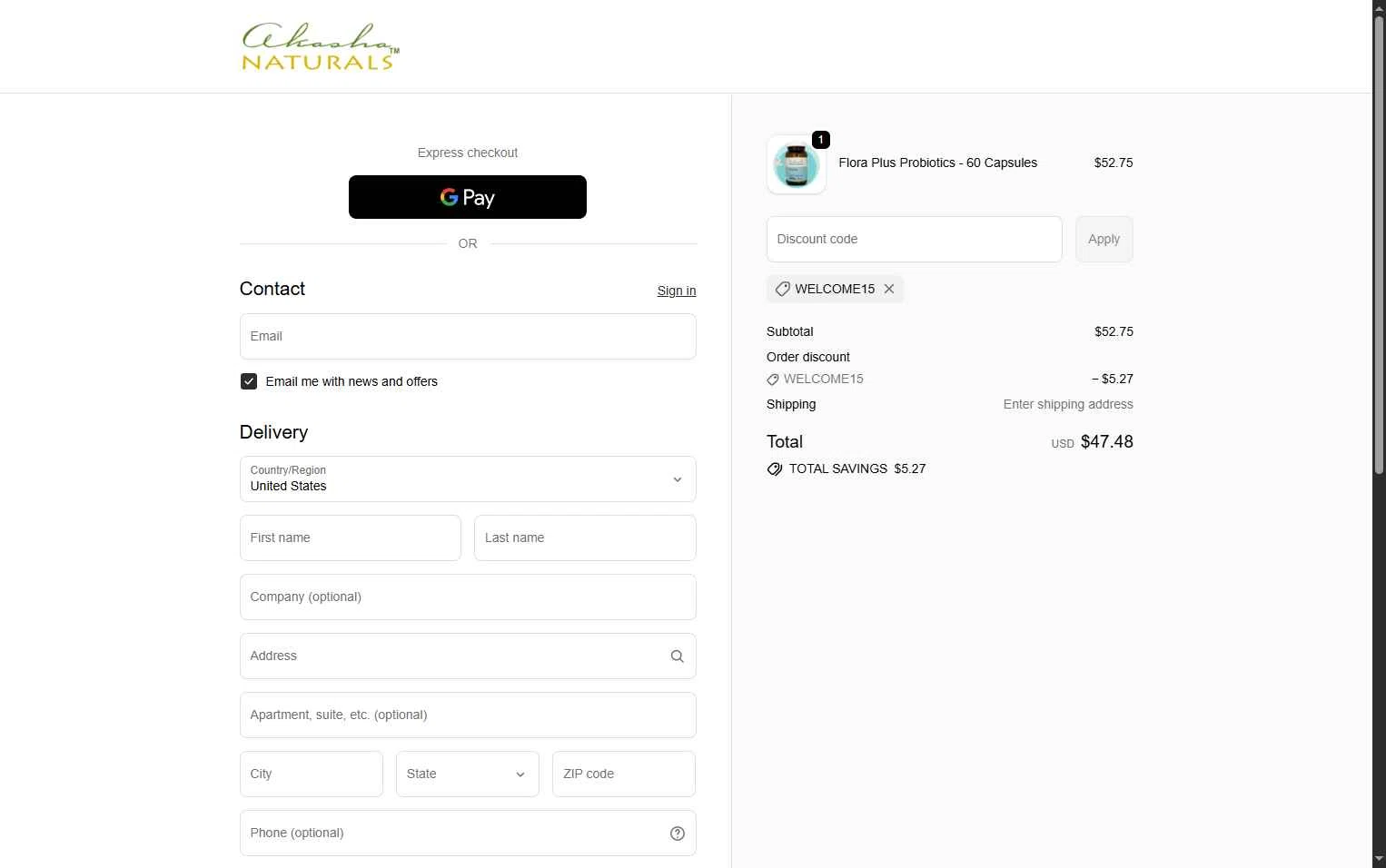Akasha Center checkout page showing Akasha Center promo code box | Screenshot taken by SimplyCodes community member on Jan 29, 2026