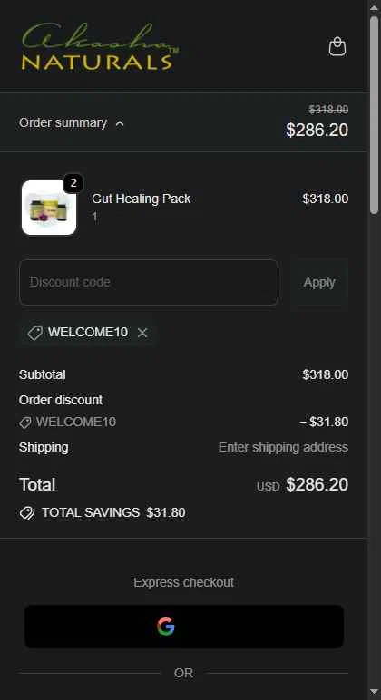 Akasha Center checkout page showing Akasha Center promo code box | Screenshot taken by SimplyCodes community member on Jan 29, 2026