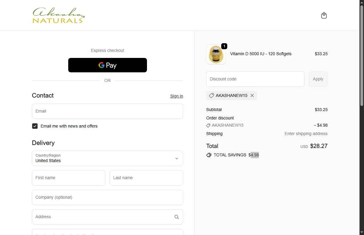 Akasha Center checkout page showing Akasha Center promo code box | Screenshot taken by SimplyCodes community member on Jan 22, 2026