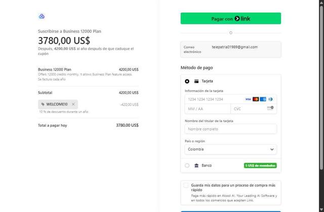 Akool checkout page showing Akool coupon code box | Screenshot taken by SimplyCodes community member on Aug 18, 2025