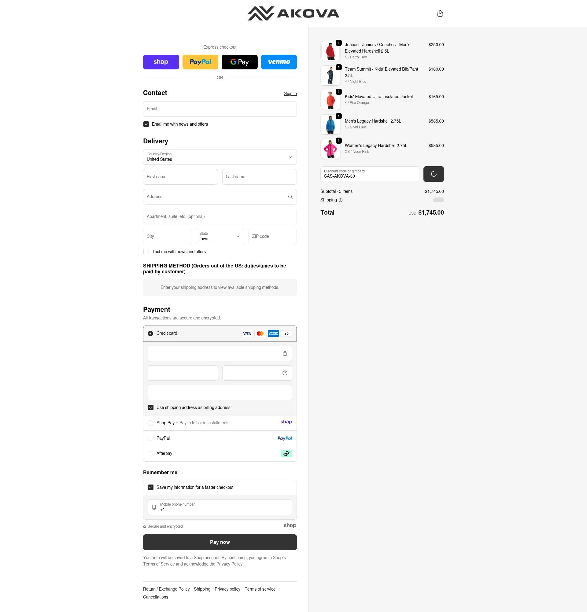 AKOVA Gear checkout page showing AKOVA Gear promo code box | Screenshot taken by SimplyCodes community member on Dec 28, 2025