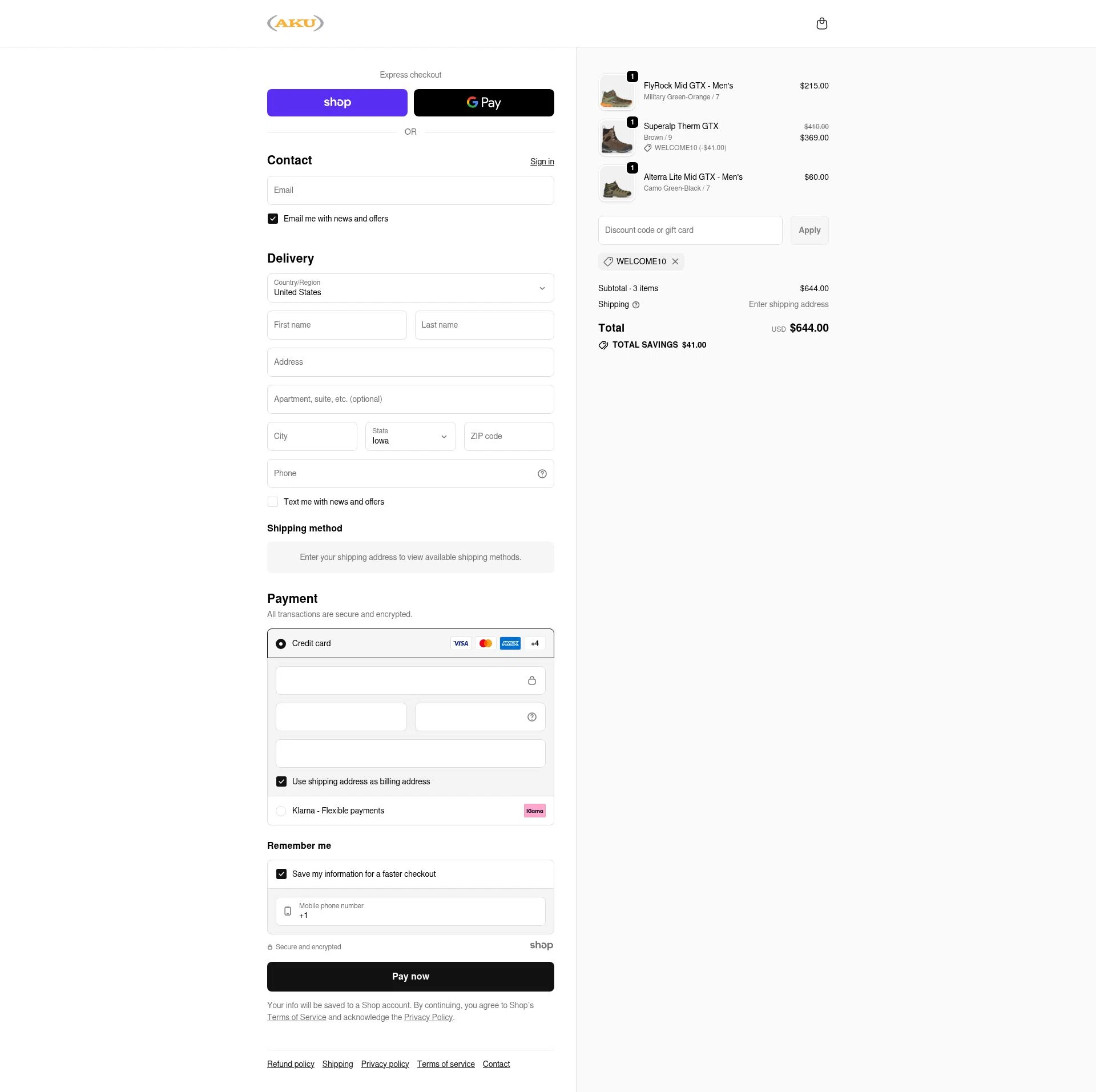 AKU Outdoor checkout page showing AKU Outdoor promo code box | Screenshot taken by SimplyCodes community member on Dec 15, 2025