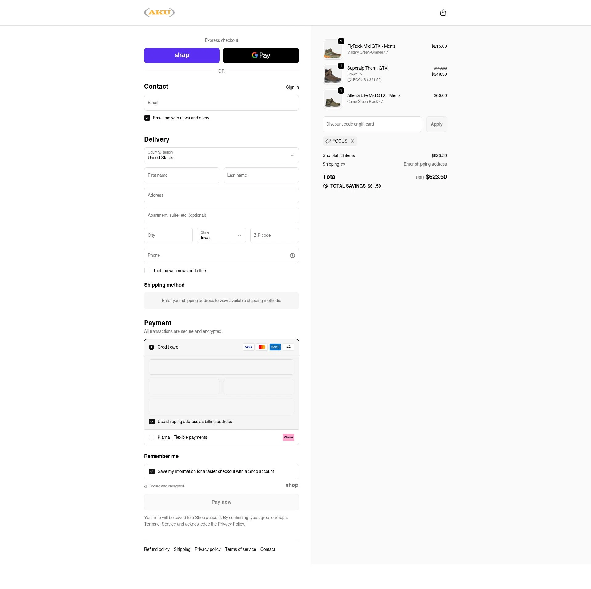 AKU Outdoor checkout page showing AKU Outdoor promo code box | Screenshot taken by SimplyCodes community member on Dec 10, 2025
