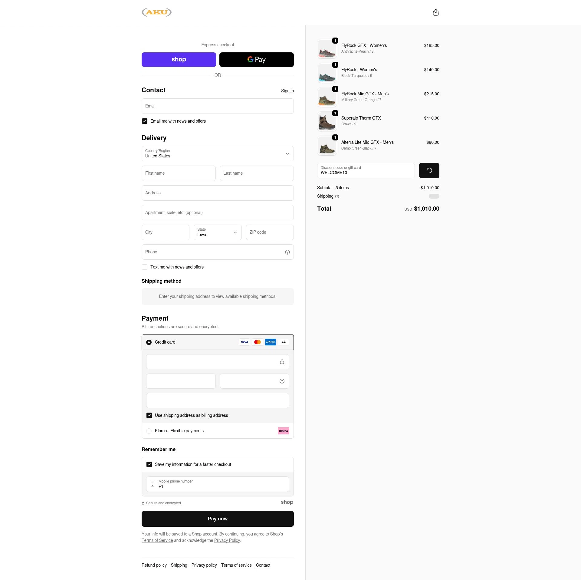 AKU Outdoor checkout page showing AKU Outdoor promo code box | Screenshot taken by SimplyCodes community member on Jan 1, 2026