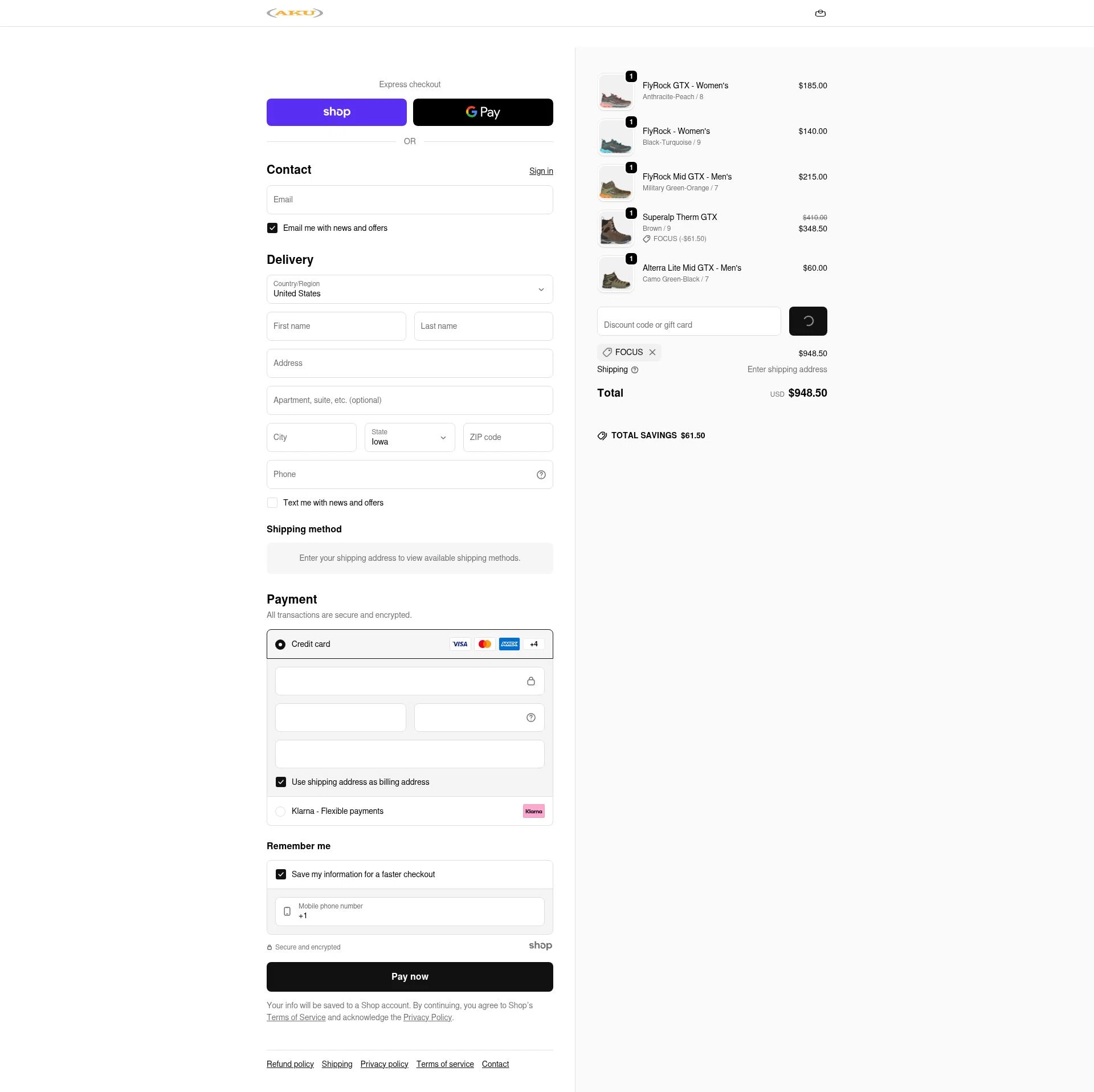 AKU Outdoor checkout page showing AKU Outdoor promo code box | Screenshot taken by SimplyCodes community member on Dec 23, 2025