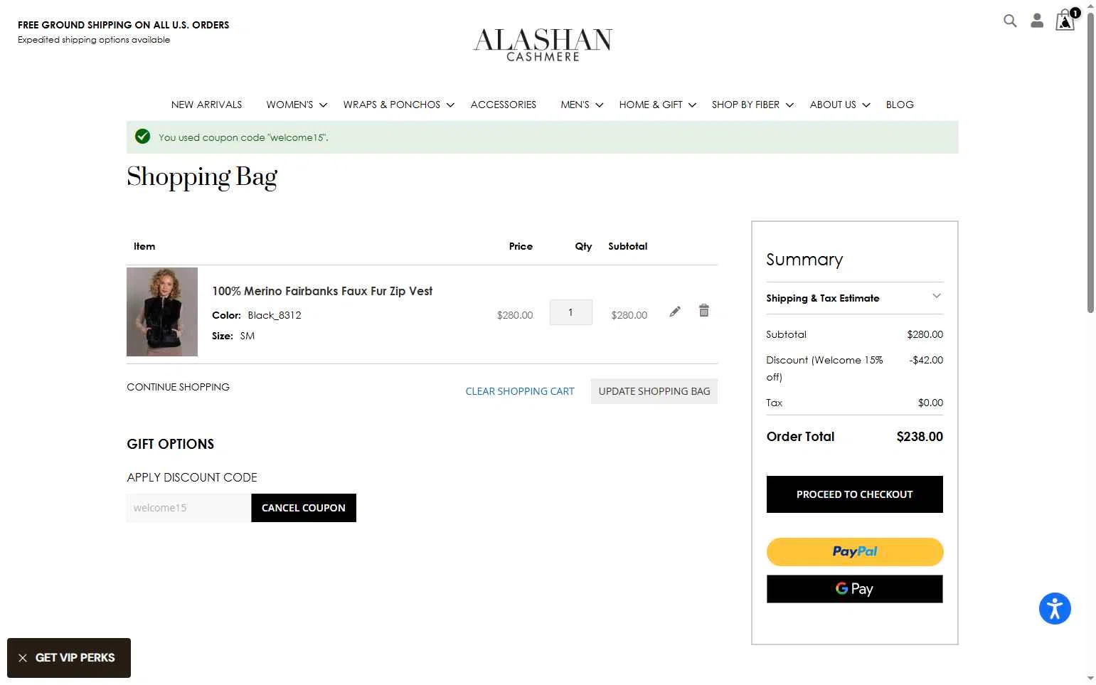 Alashan Cashmere checkout page showing Alashan Cashmere discount code box | Screenshot taken by SimplyCodes community member on Nov 13, 2025