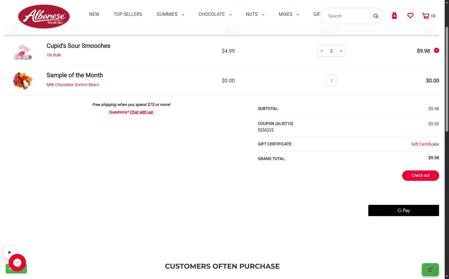 Albanese Candy checkout page showing Albanese Candy coupon code box | Screenshot taken by SimplyCodes community member on Jan 23, 2026