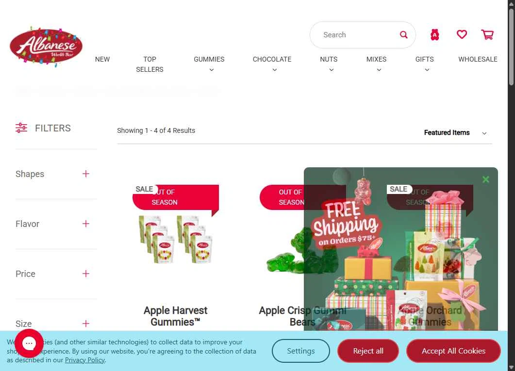 Albanese Candy checkout page showing Albanese Candy coupon code box | Screenshot taken by SimplyCodes community member on Dec 13, 2025