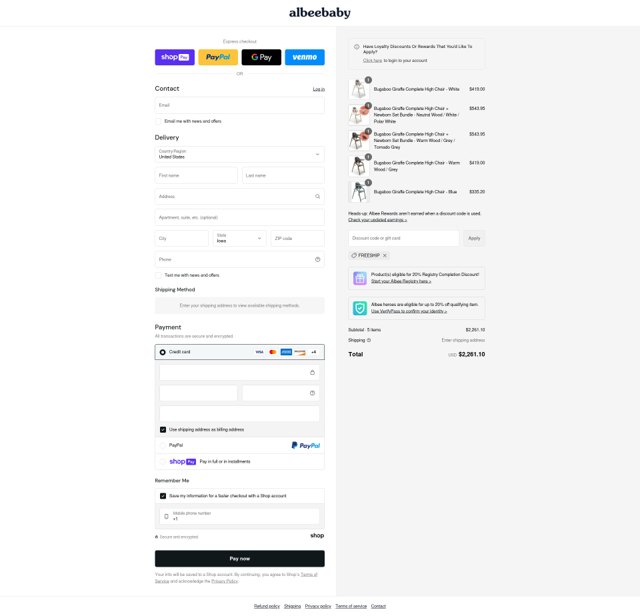 Albee Baby checkout page showing Albee Baby discount code box | Screenshot taken by SimplyCodes community member on Aug 11, 2025