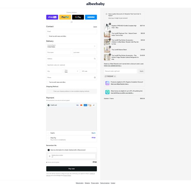 Albee Baby checkout page showing Albee Baby discount code box | Screenshot taken by SimplyCodes community member on Aug 19, 2025