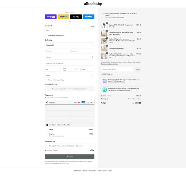 Albee Baby checkout page showing Albee Baby discount code box | Screenshot taken by SimplyCodes community member on Aug 24, 2025