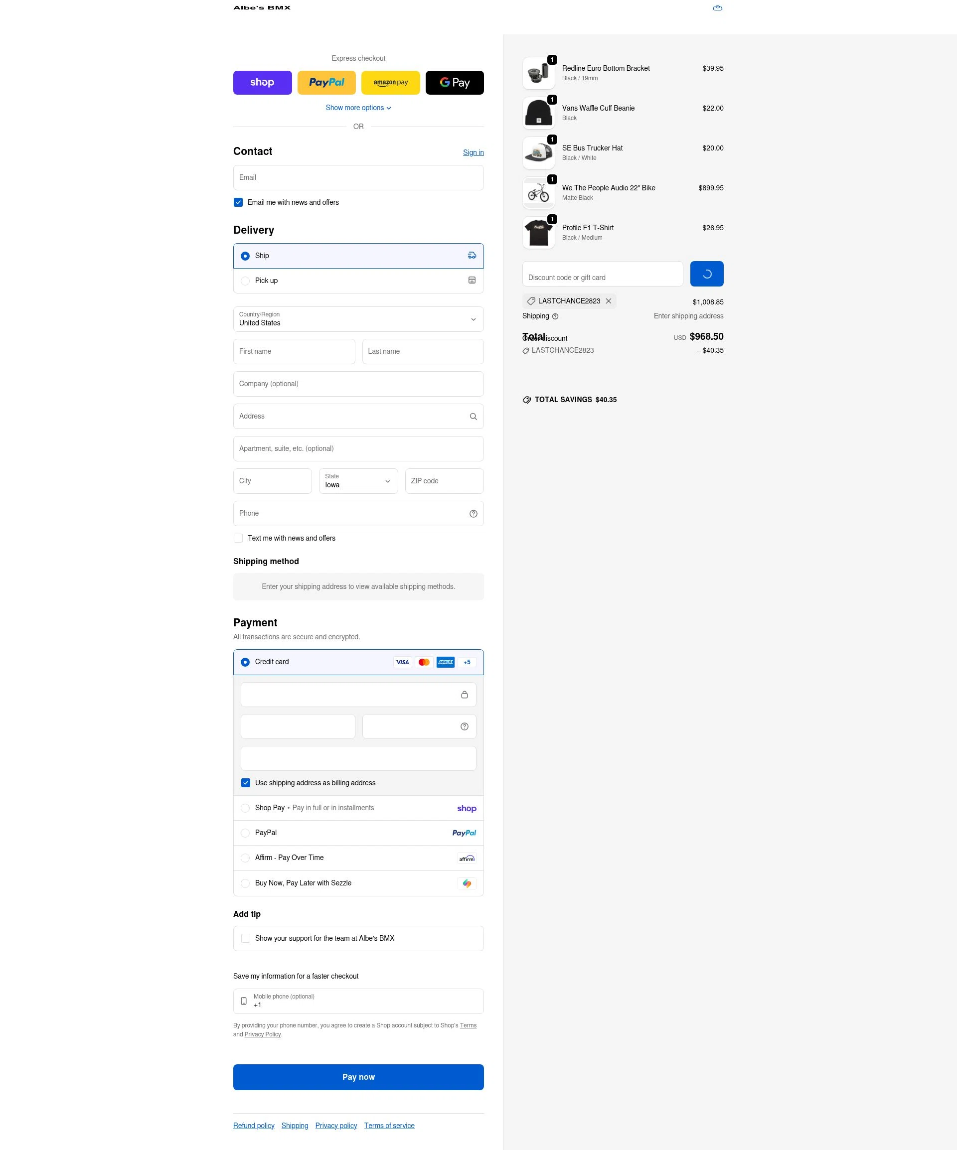 Albes's BMX checkout page showing Albes's BMX promo code box | Screenshot taken by SimplyCodes community member on Feb 13, 2026
