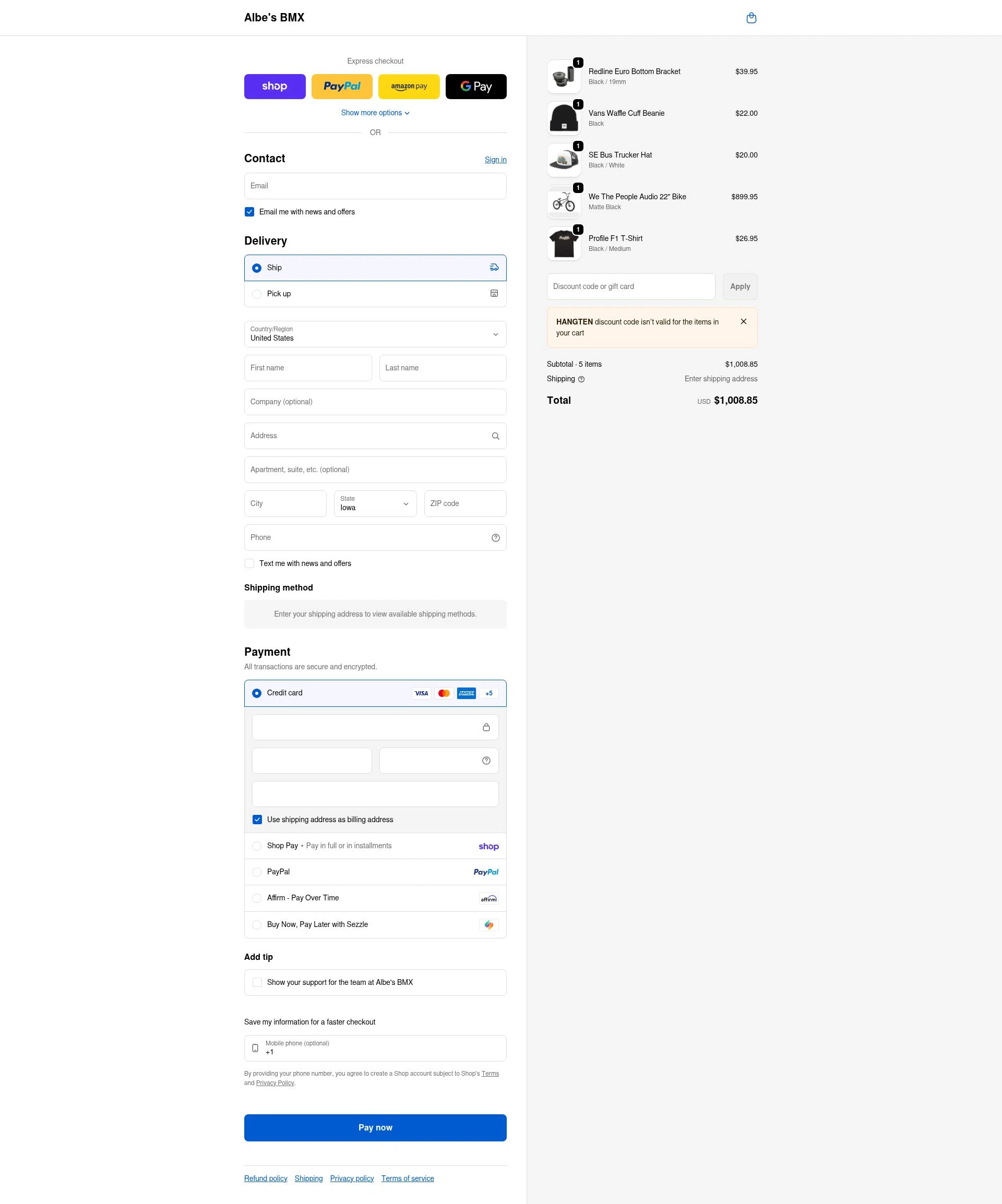 Albes's BMX checkout page showing Albes's BMX promo code box | Screenshot taken by SimplyCodes community member on Feb 8, 2026
