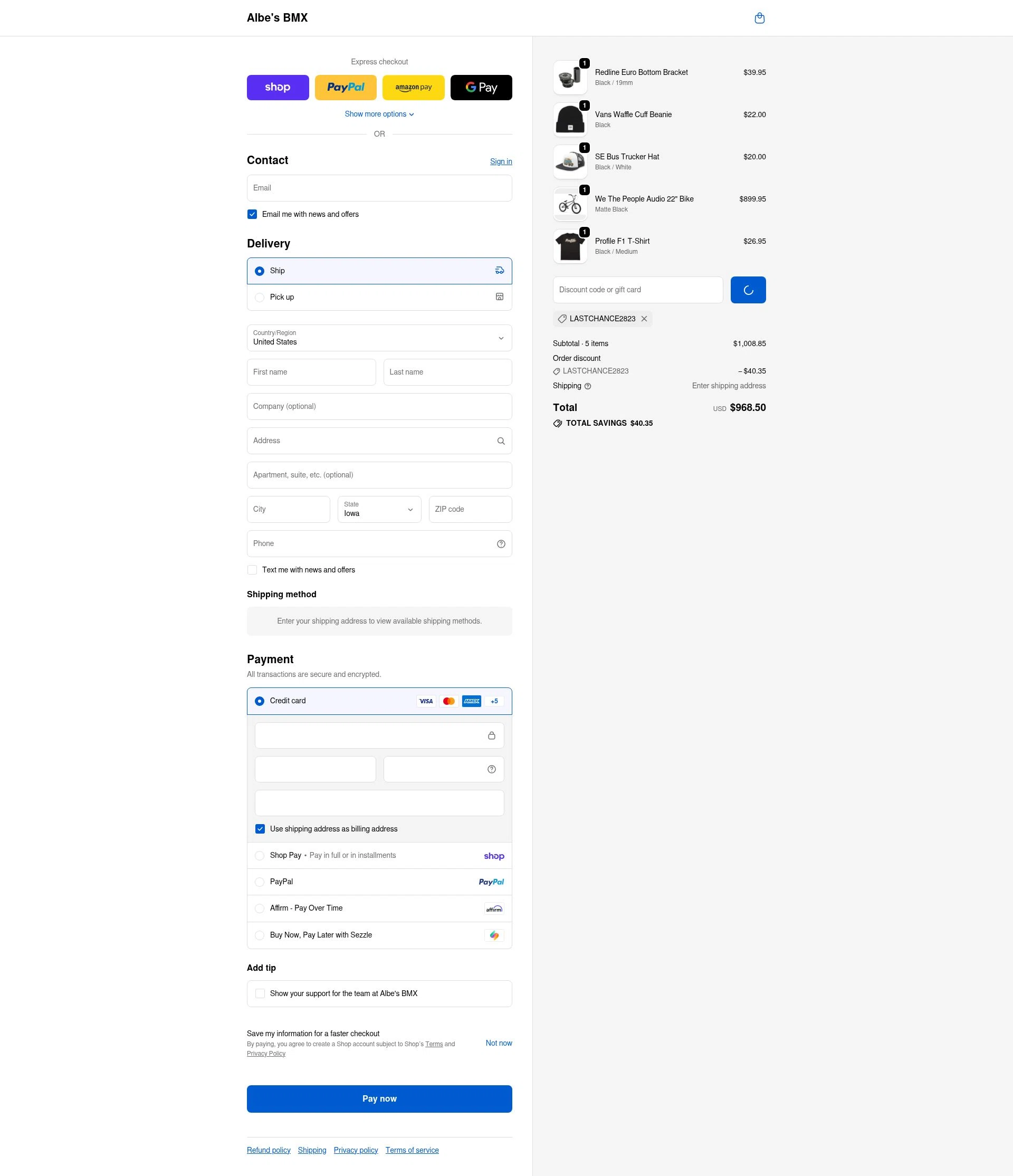 Albes's BMX checkout page showing Albes's BMX promo code box | Screenshot taken by SimplyCodes community member on Feb 17, 2026