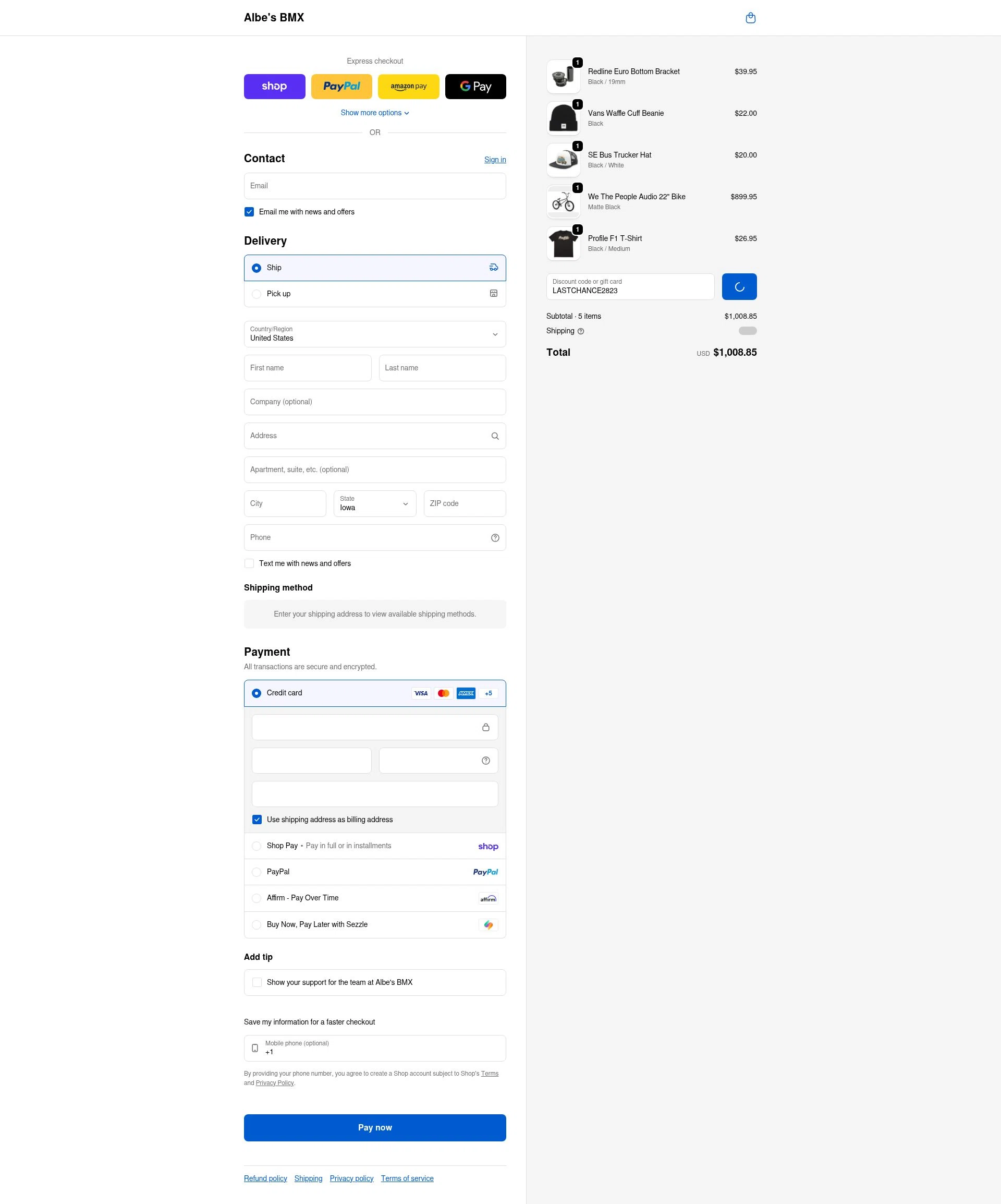 Albes's BMX checkout page showing Albes's BMX promo code box | Screenshot taken by SimplyCodes community member on Feb 8, 2026