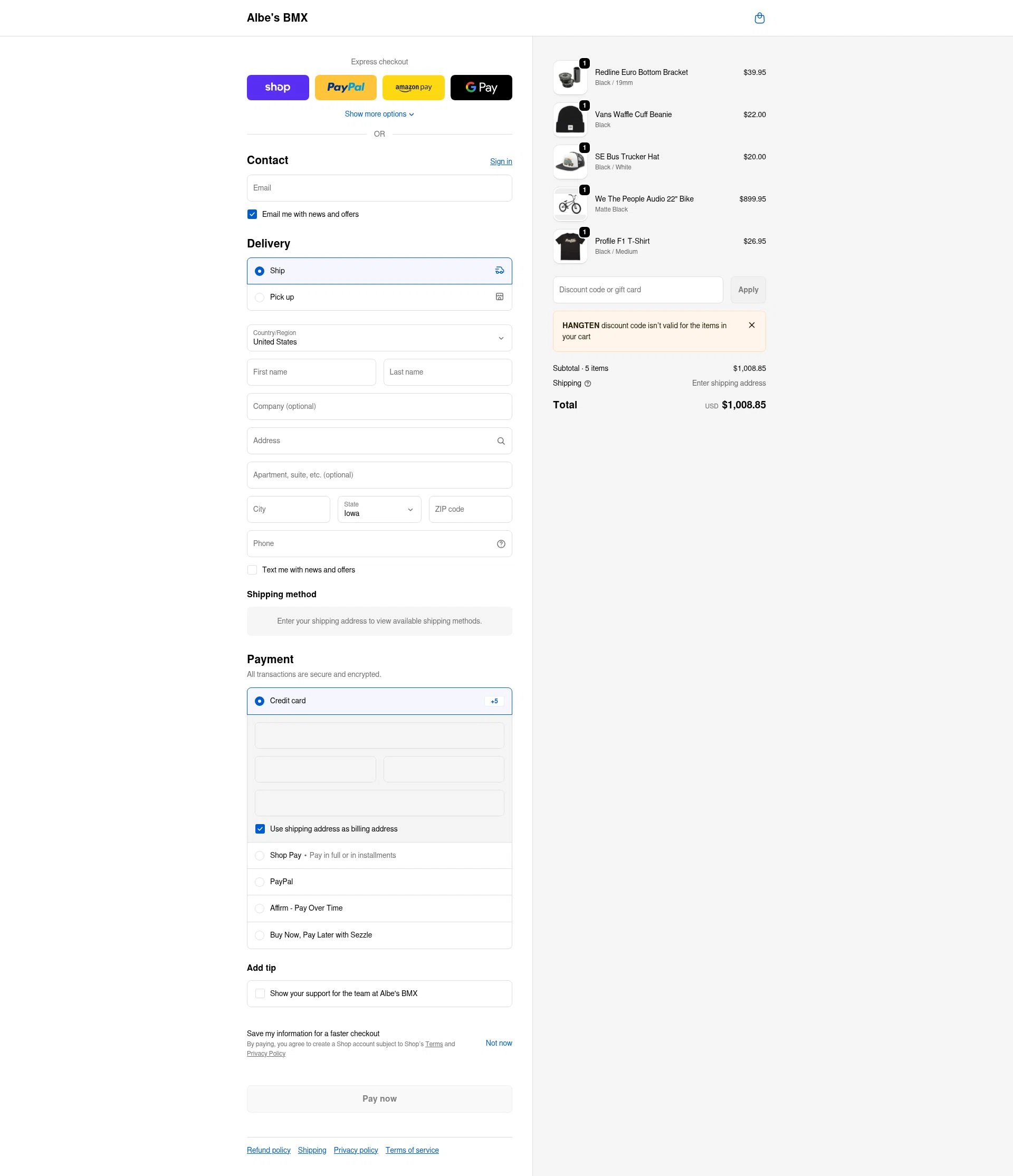 Albes's BMX checkout page showing Albes's BMX promo code box | Screenshot taken by SimplyCodes community member on Feb 17, 2026