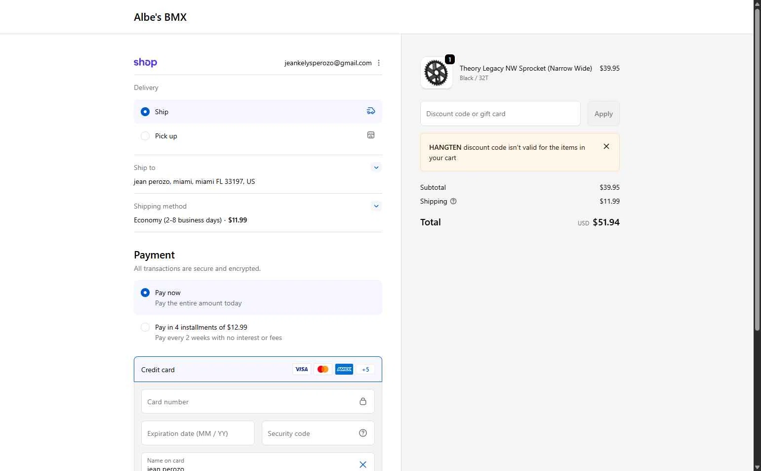 Albes's BMX checkout page showing Albes's BMX promo code box | Screenshot taken by SimplyCodes community member on Feb 16, 2026