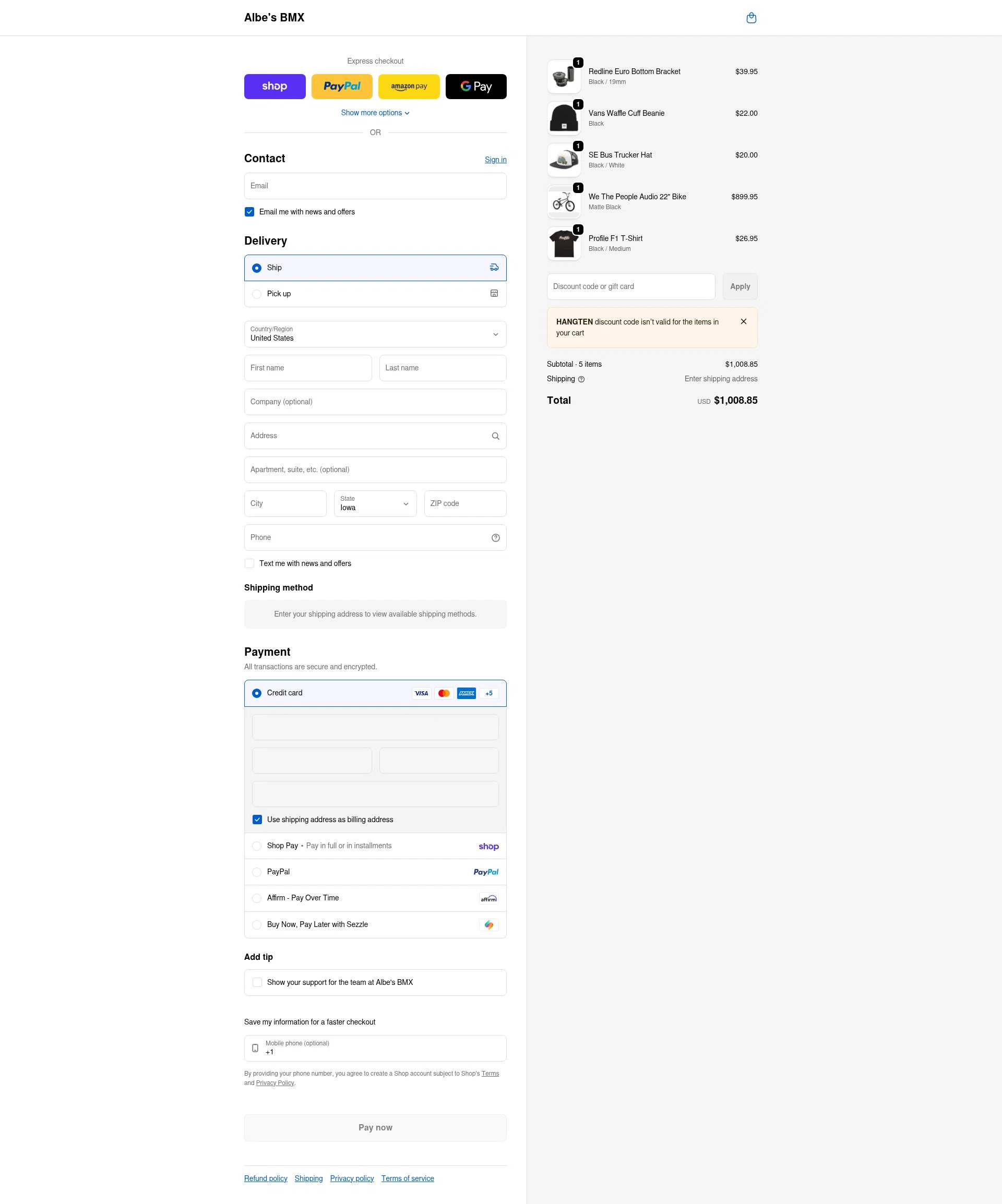 Albes's BMX checkout page showing Albes's BMX promo code box | Screenshot taken by SimplyCodes community member on Feb 13, 2026