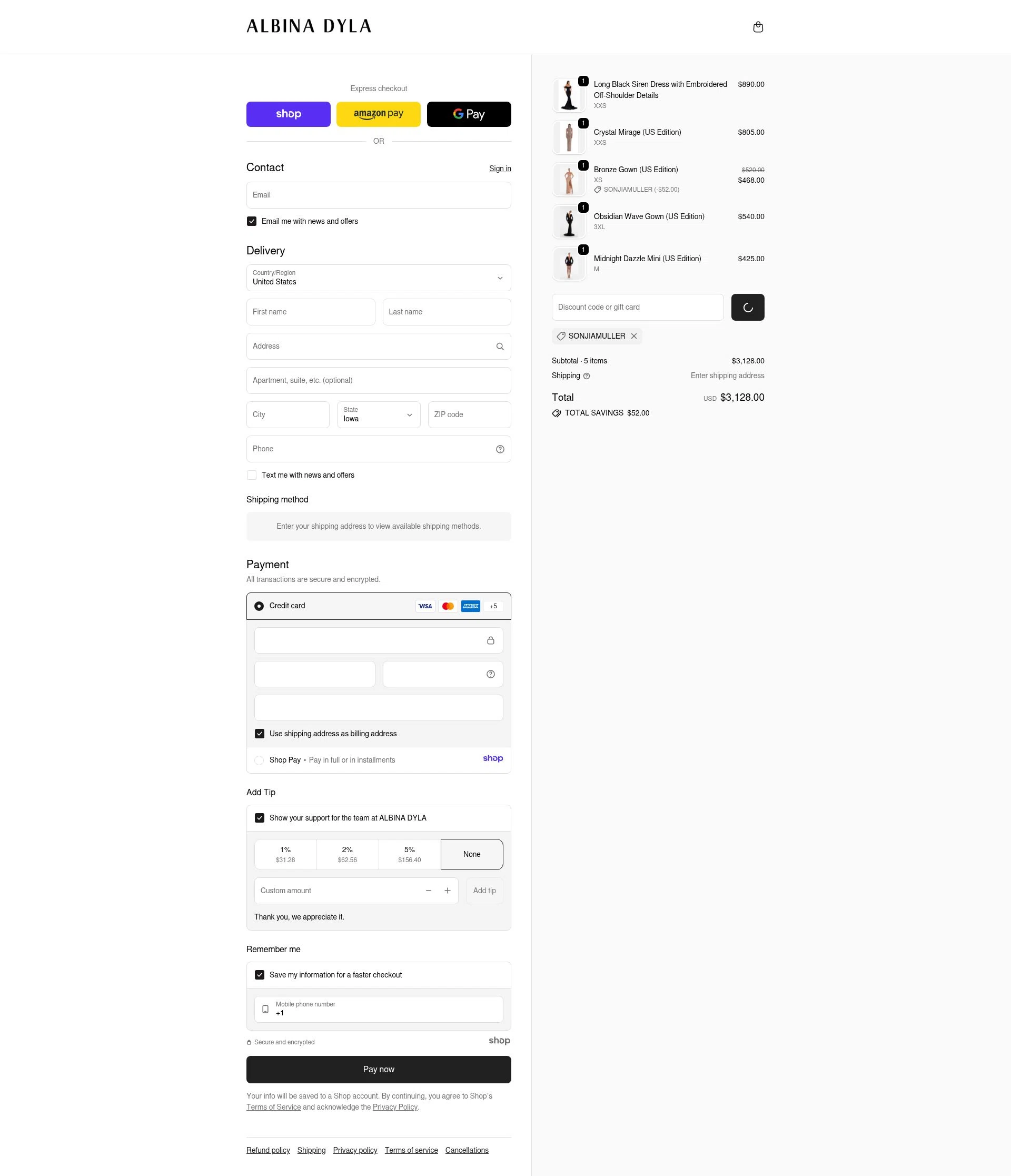 Albina Dyla checkout page showing Albina Dyla discount code box | Screenshot taken by SimplyCodes community member on Jan 2, 2026