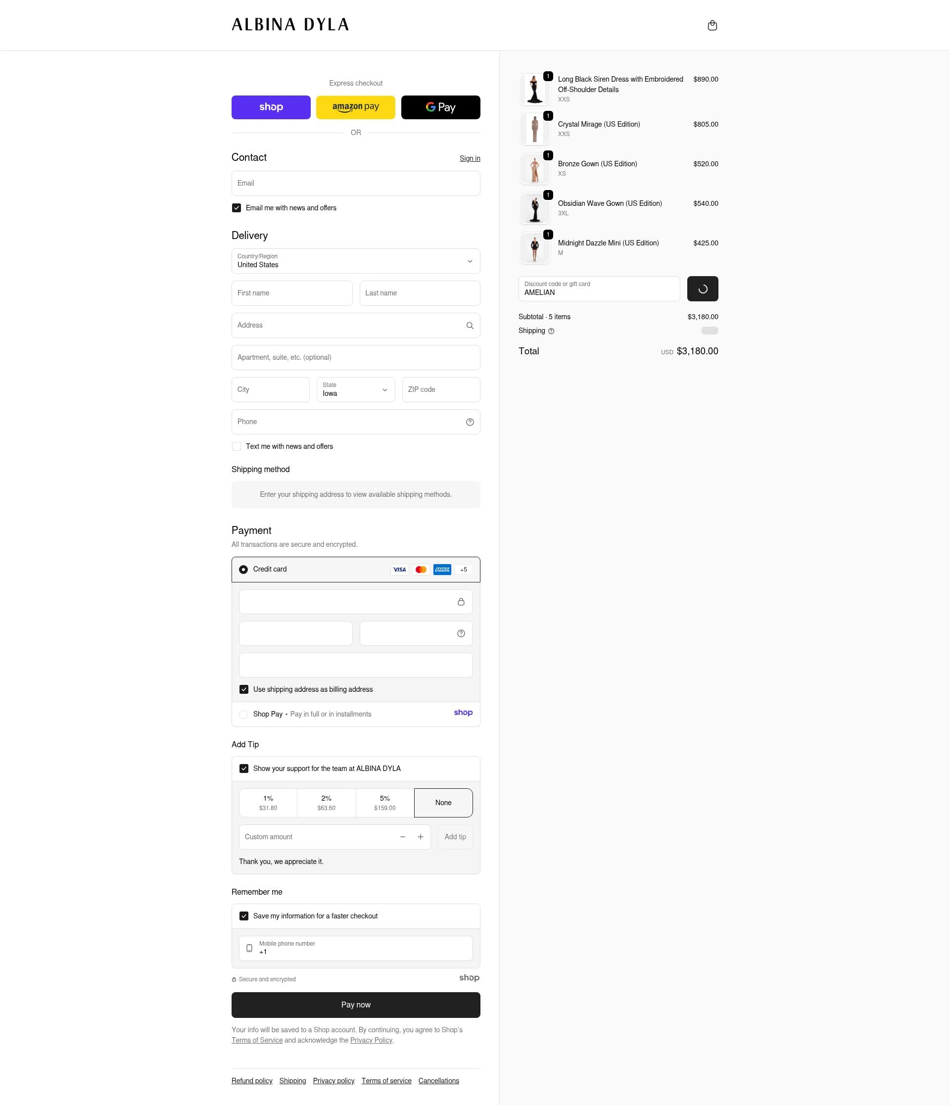 Albina Dyla checkout page showing Albina Dyla discount code box | Screenshot taken by SimplyCodes community member on Jan 2, 2026