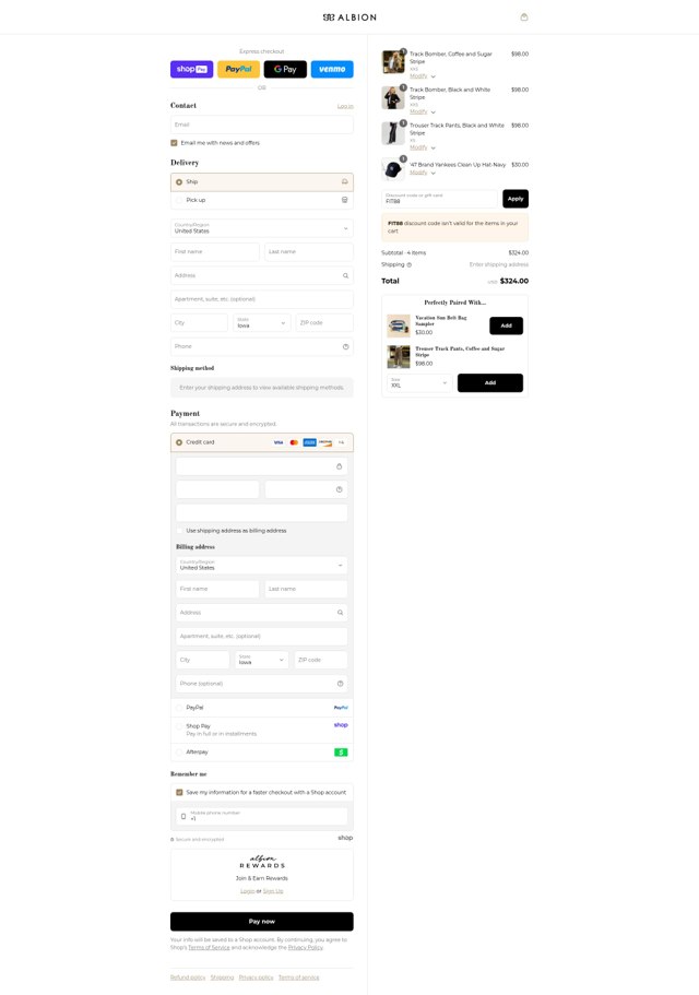 Albion Fit checkout page showing Albion Fit coupon code box | Screenshot taken by SimplyCodes community member on Aug 27, 2025