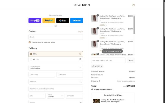 Albion Fit checkout page showing Albion Fit coupon code box | Screenshot taken by SimplyCodes community member on Aug 26, 2025
