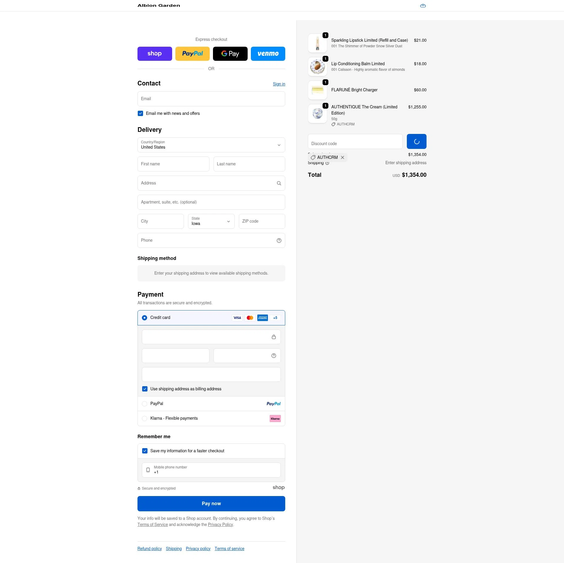 ALBION GARDEN checkout page showing ALBION GARDEN discount code box | Screenshot taken by SimplyCodes community member on Dec 31, 2025