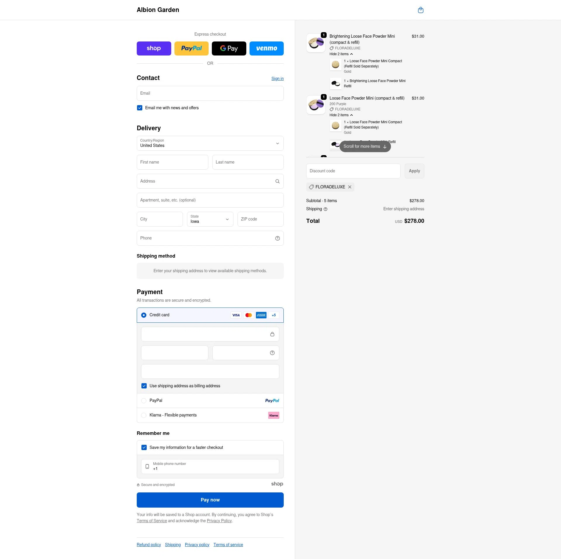ALBION GARDEN checkout page showing ALBION GARDEN discount code box | Screenshot taken by SimplyCodes community member on Dec 14, 2025