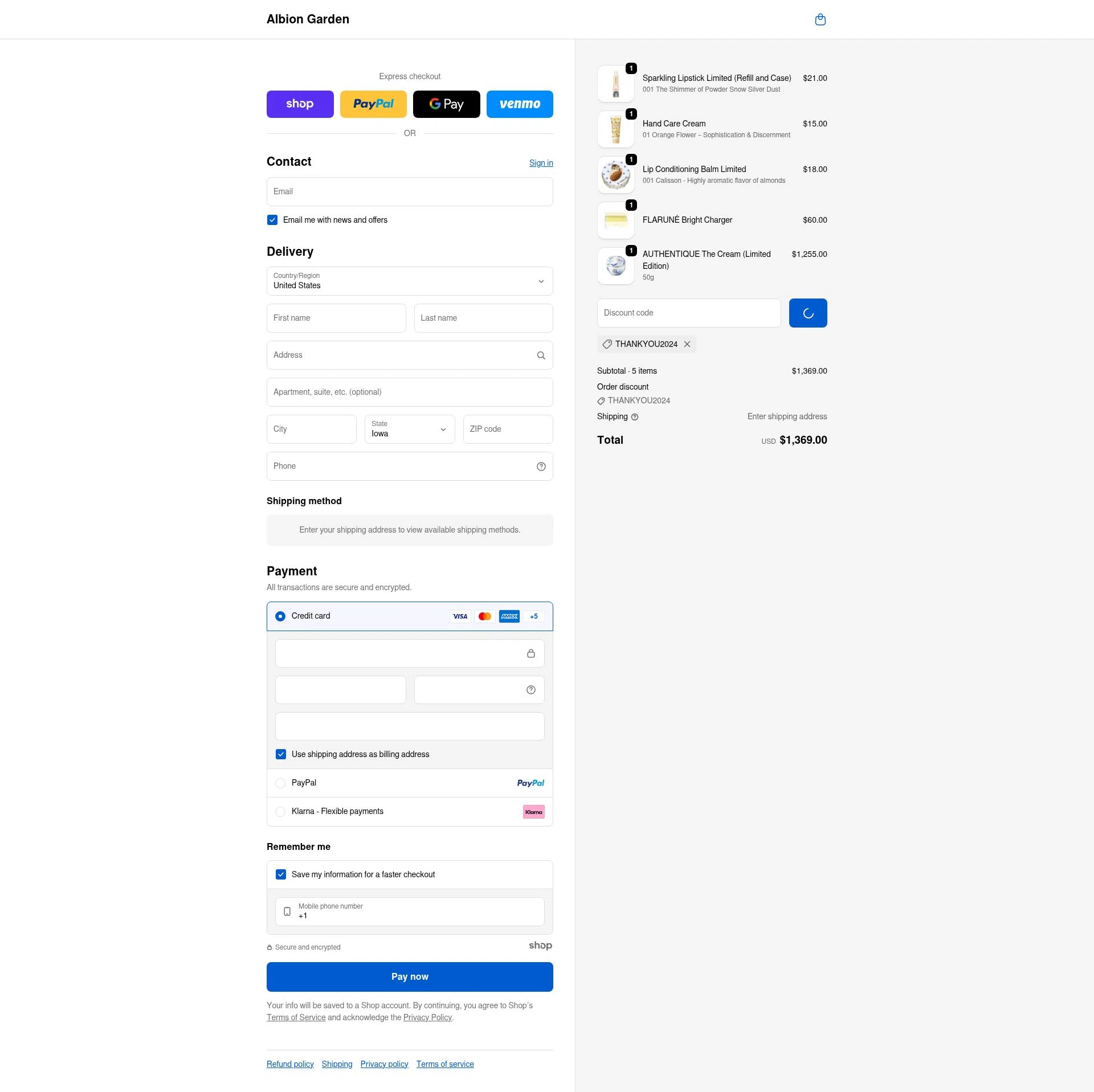 ALBION GARDEN checkout page showing ALBION GARDEN discount code box | Screenshot taken by SimplyCodes community member on Dec 26, 2025