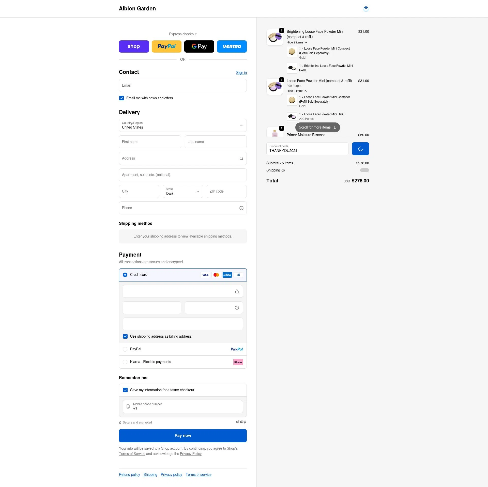 ALBION GARDEN checkout page showing ALBION GARDEN discount code box | Screenshot taken by SimplyCodes community member on Dec 21, 2025