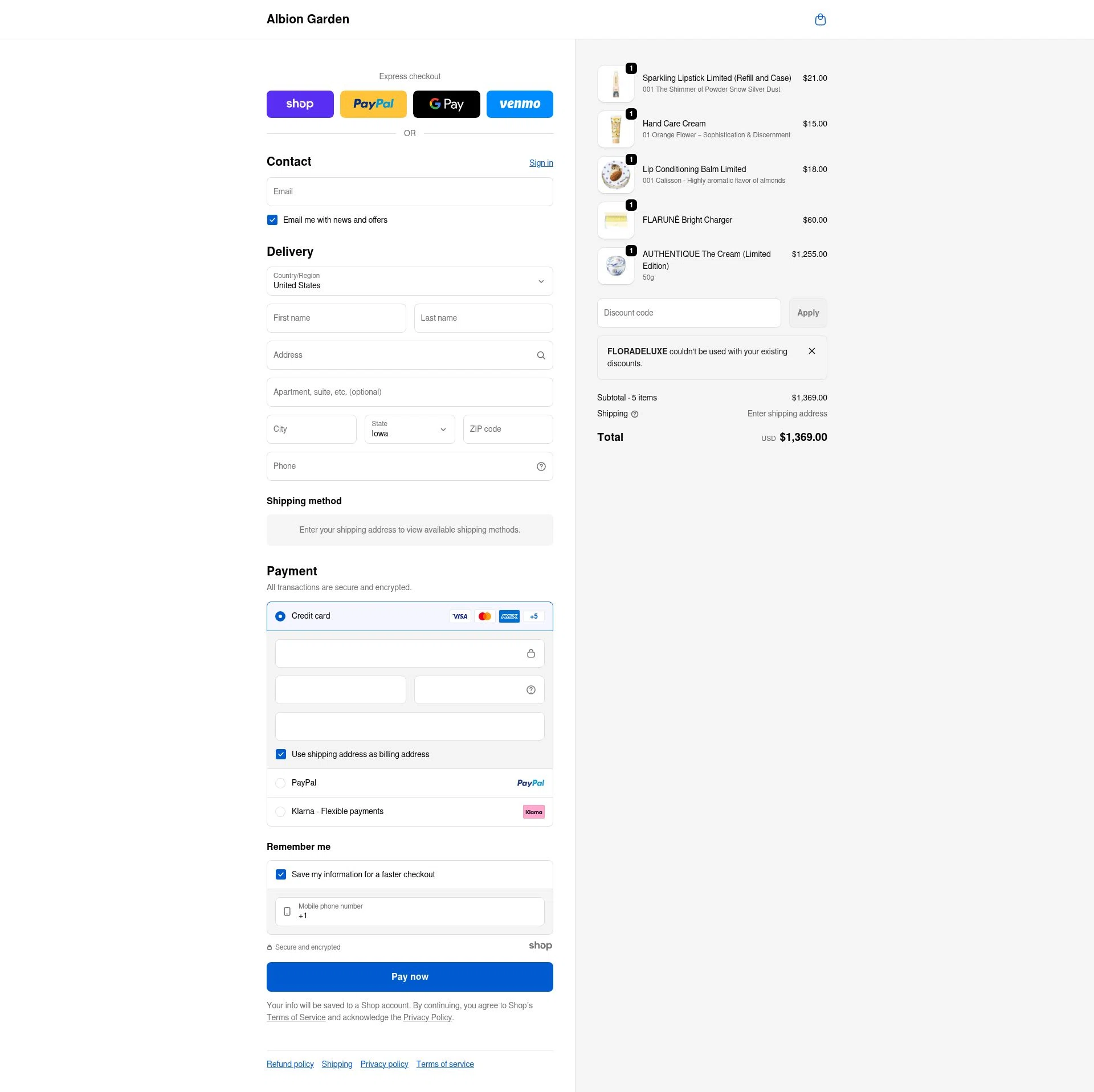 ALBION GARDEN checkout page showing ALBION GARDEN discount code box | Screenshot taken by SimplyCodes community member on Dec 26, 2025
