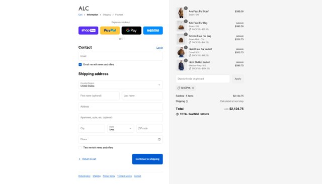A.L.C. checkout page showing A.L.C. promo code box | Screenshot taken by SimplyCodes community member on Aug 27, 2025