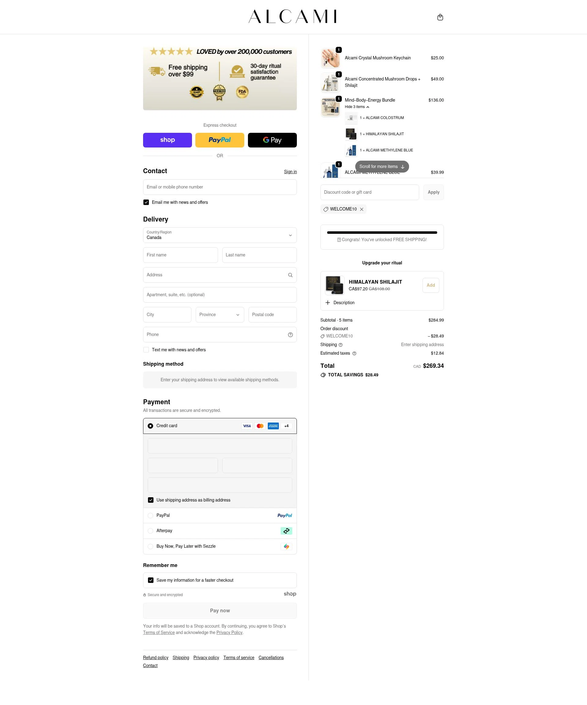 alcamielements checkout page showing alcamielements promo code box | Screenshot taken by SimplyCodes community member on Jan 2, 2026