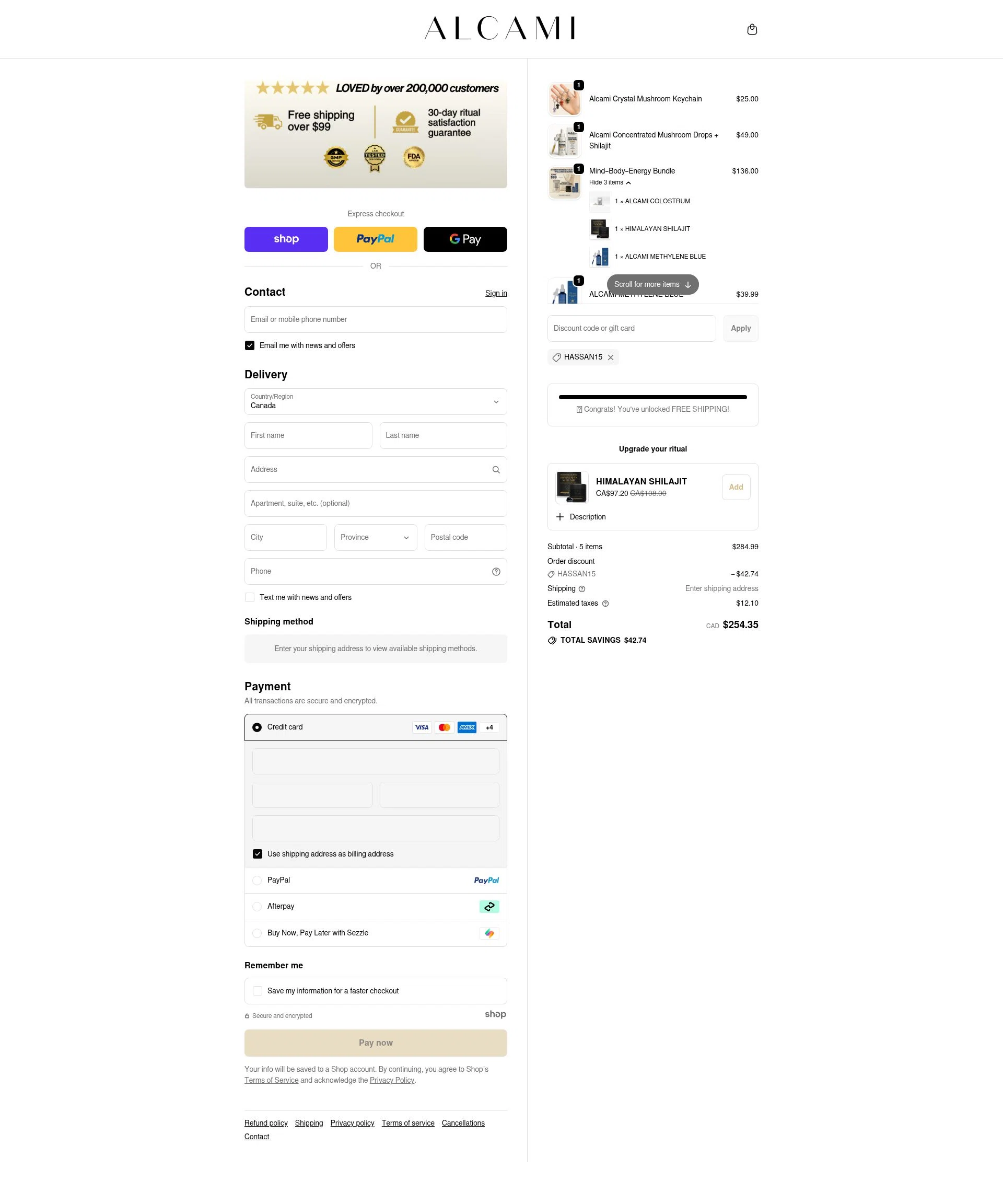 alcamielements checkout page showing alcamielements promo code box | Screenshot taken by SimplyCodes community member on Jan 2, 2026