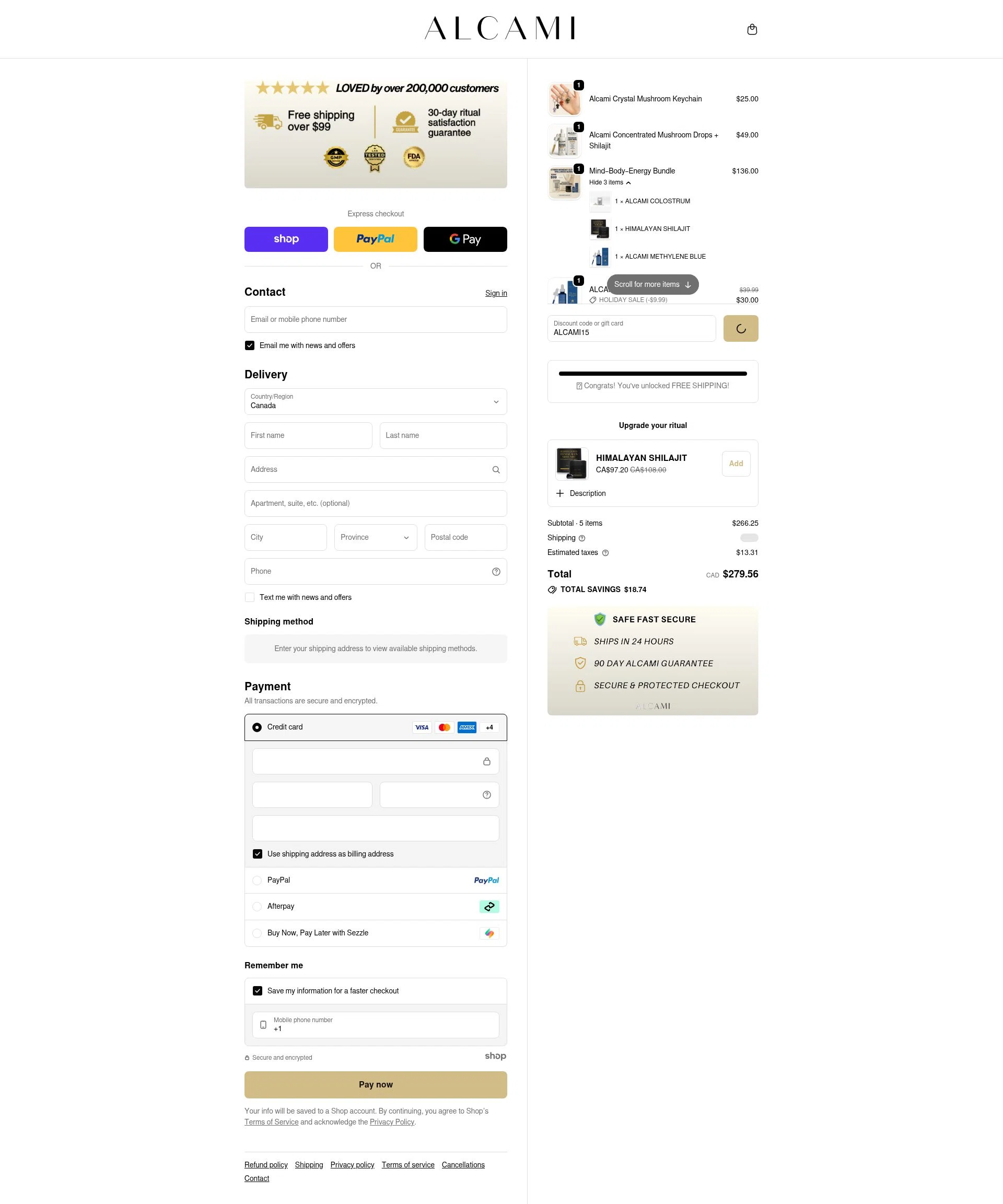 alcamielements checkout page showing alcamielements promo code box | Screenshot taken by SimplyCodes community member on Jan 2, 2026
