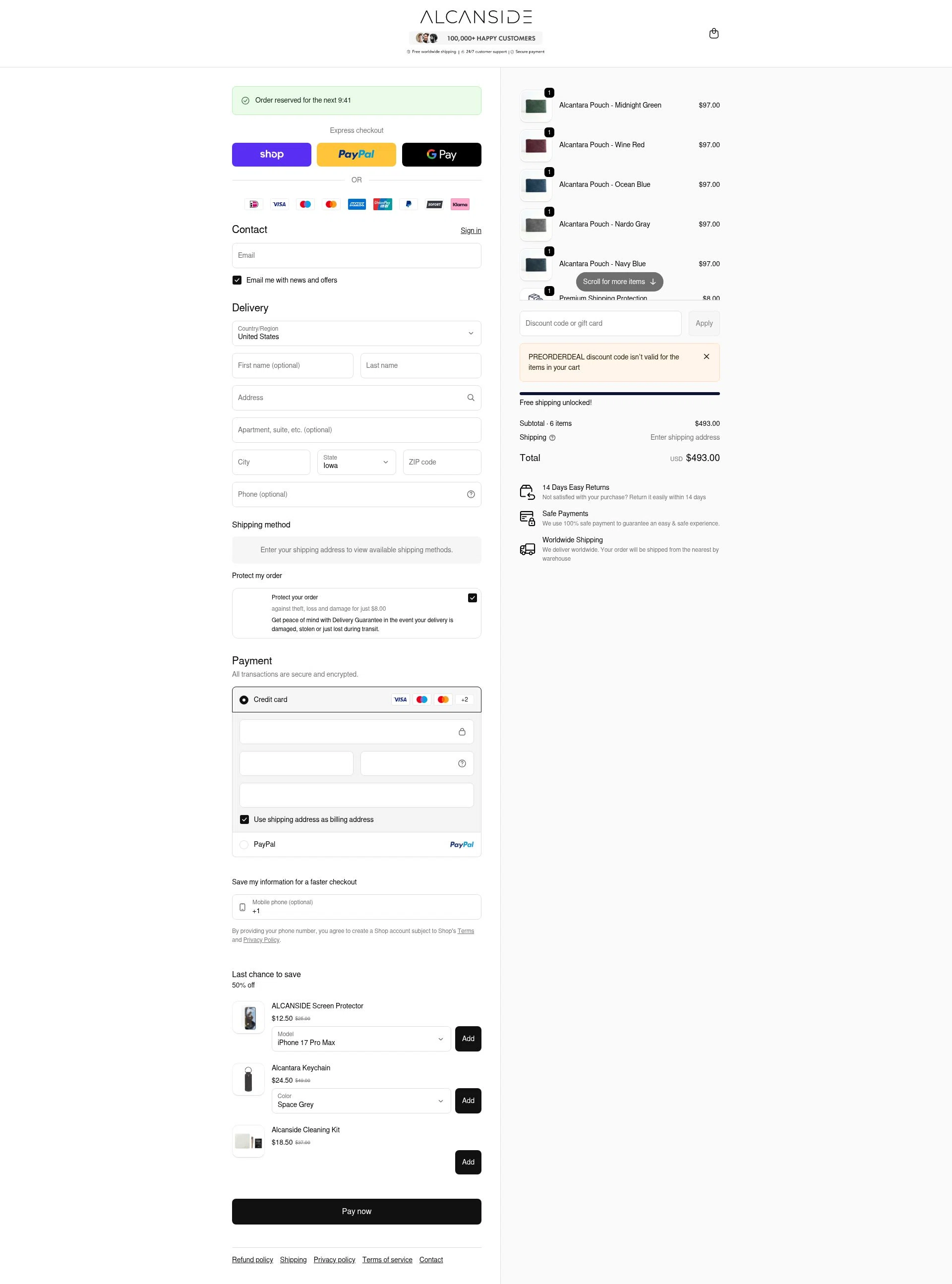 Alcanside checkout page showing Alcanside discount code box | Screenshot taken by SimplyCodes community member on Feb 13, 2026