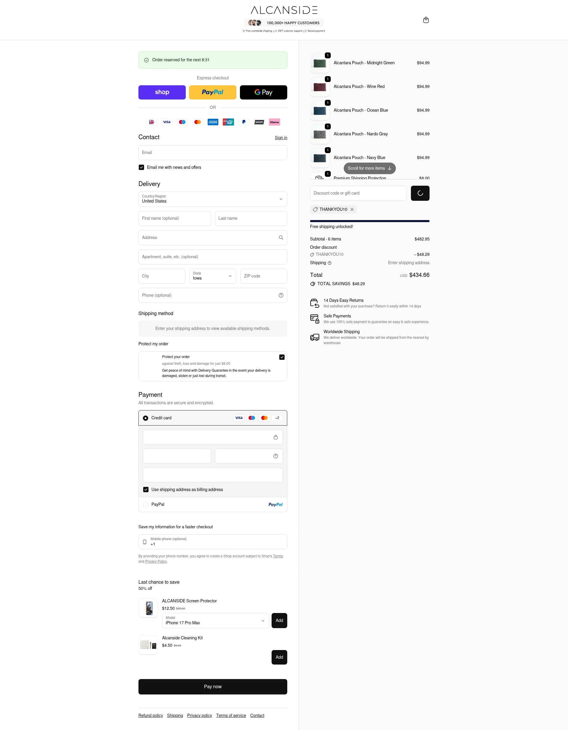 Alcanside checkout page showing Alcanside discount code box | Screenshot taken by SimplyCodes community member on Feb 9, 2026