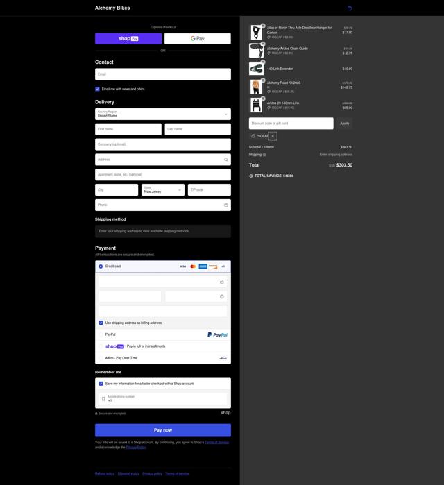 Alchemy Bicycles checkout page showing Alchemy Bicycles promo code box | Screenshot taken by SimplyCodes community member on Jan 26, 2025