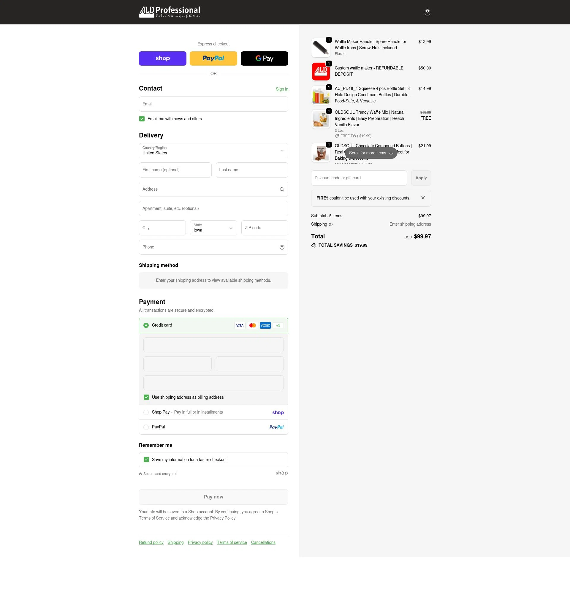 ALDKitchen checkout page showing ALDKitchen promo code box | Screenshot taken by SimplyCodes community member on Jan 28, 2026