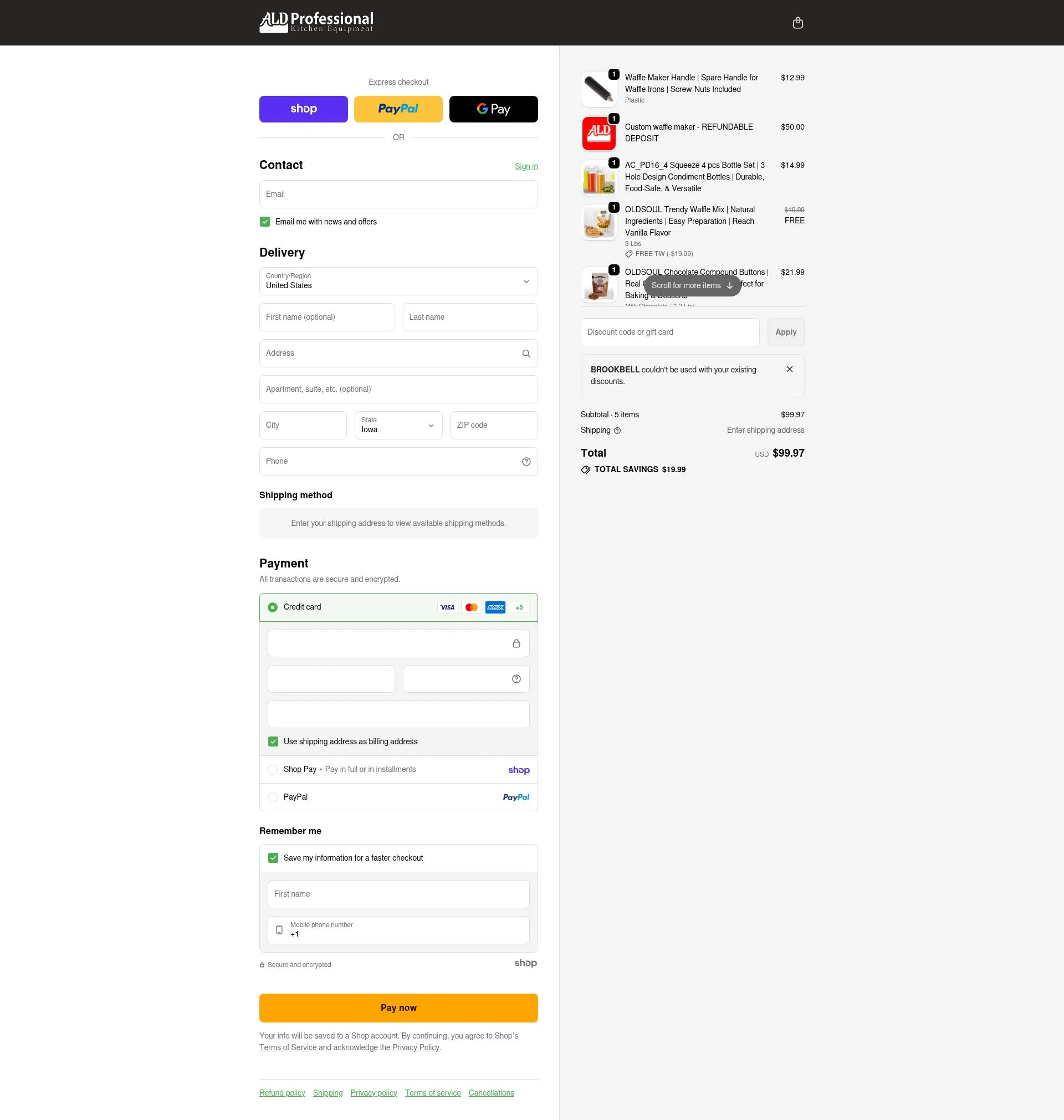 ALDKitchen checkout page showing ALDKitchen promo code box | Screenshot taken by SimplyCodes community member on Jan 28, 2026