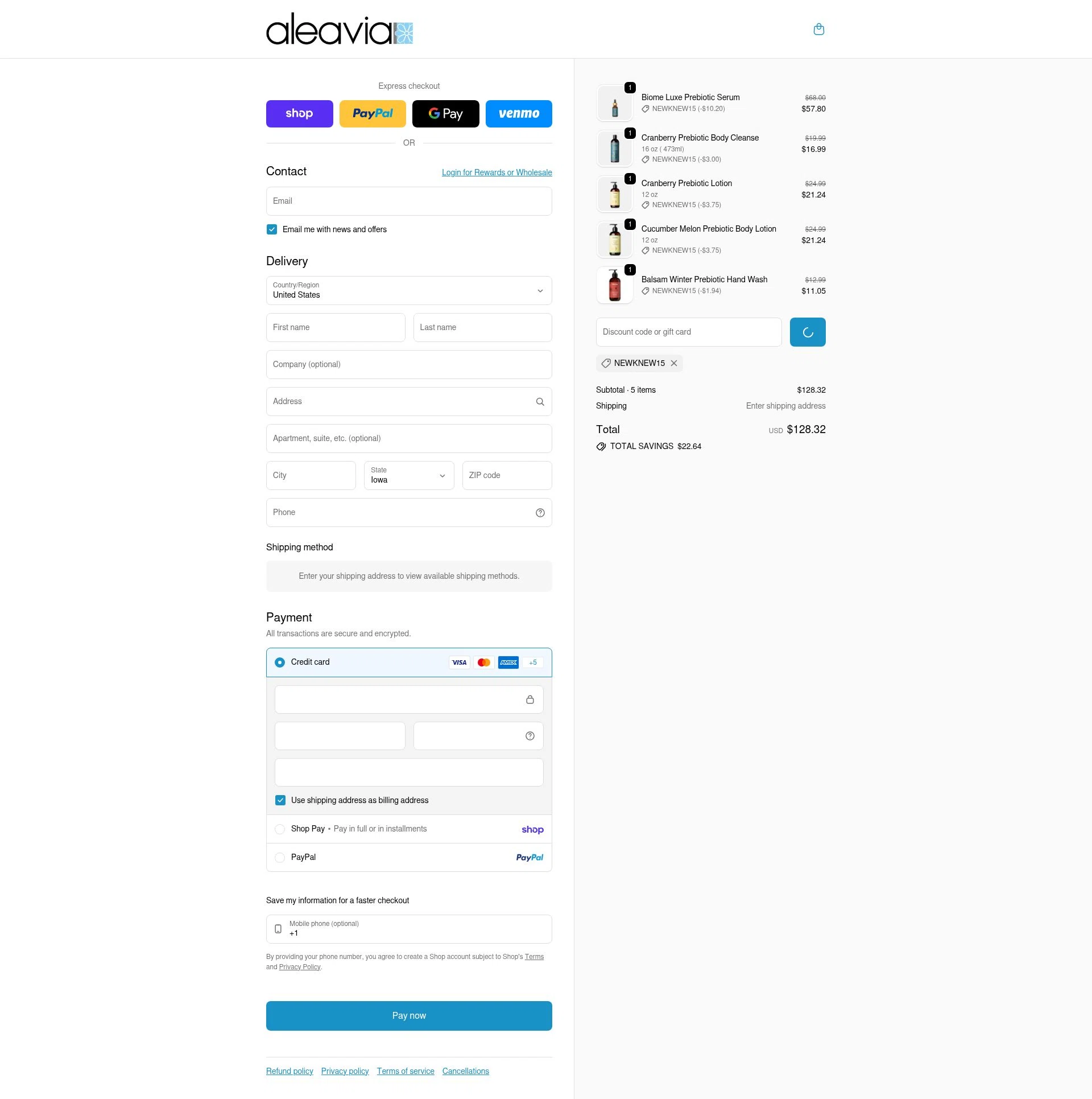 Aleavia checkout page showing Aleavia discount code box | Screenshot taken by SimplyCodes community member on Feb 21, 2026