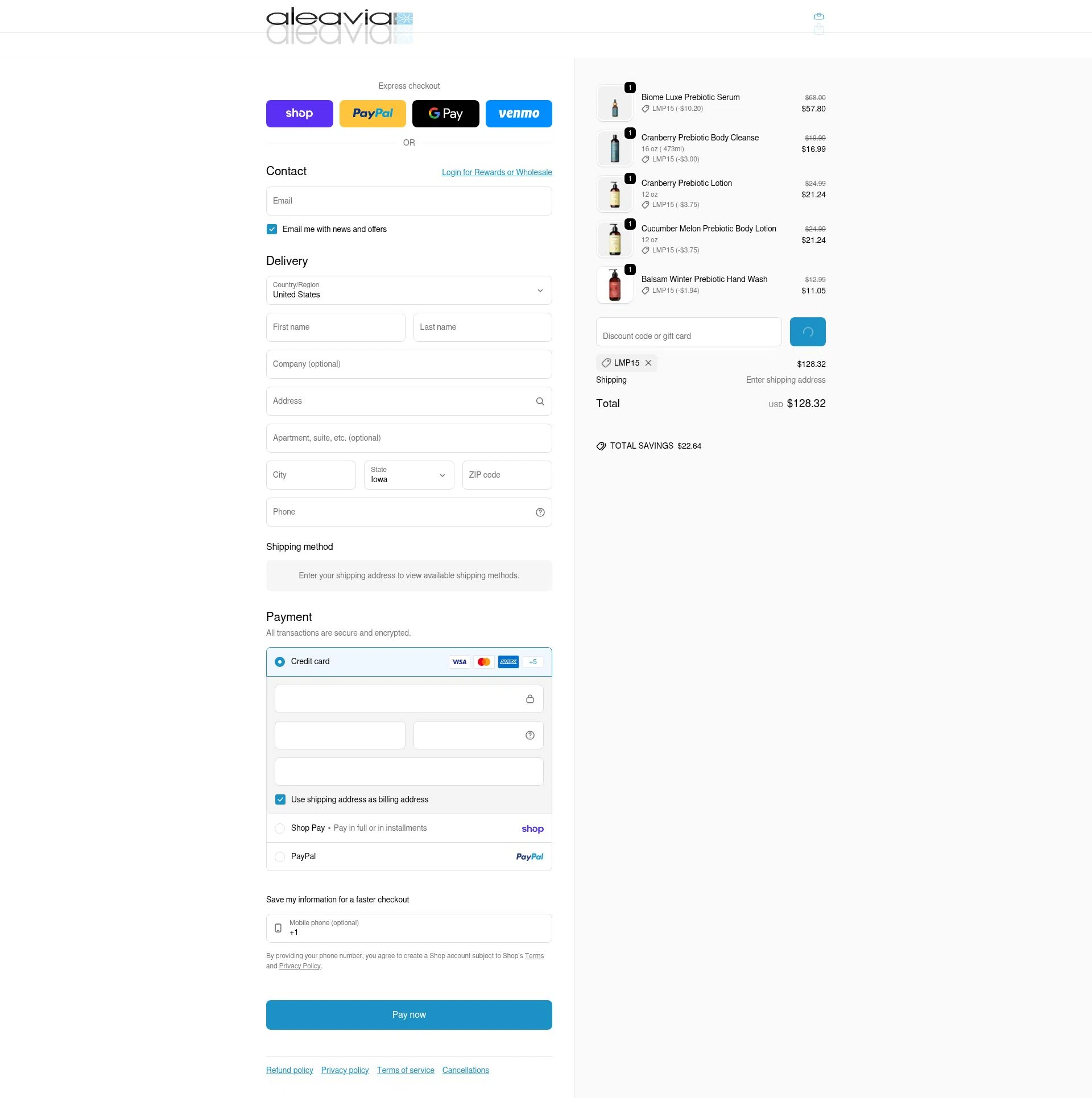 Aleavia checkout page showing Aleavia discount code box | Screenshot taken by SimplyCodes community member on Feb 21, 2026