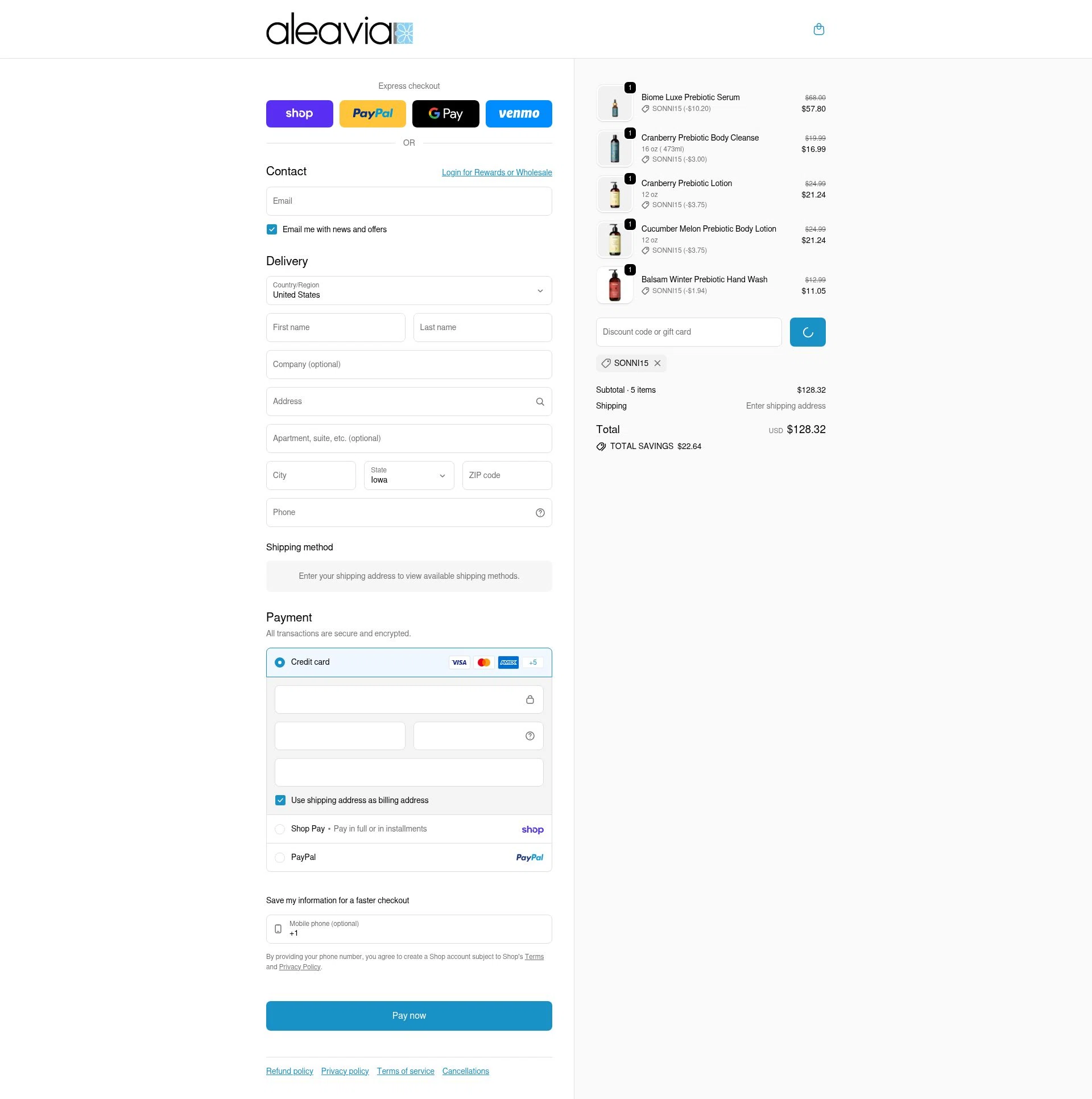 Aleavia checkout page showing Aleavia discount code box | Screenshot taken by SimplyCodes community member on Feb 21, 2026