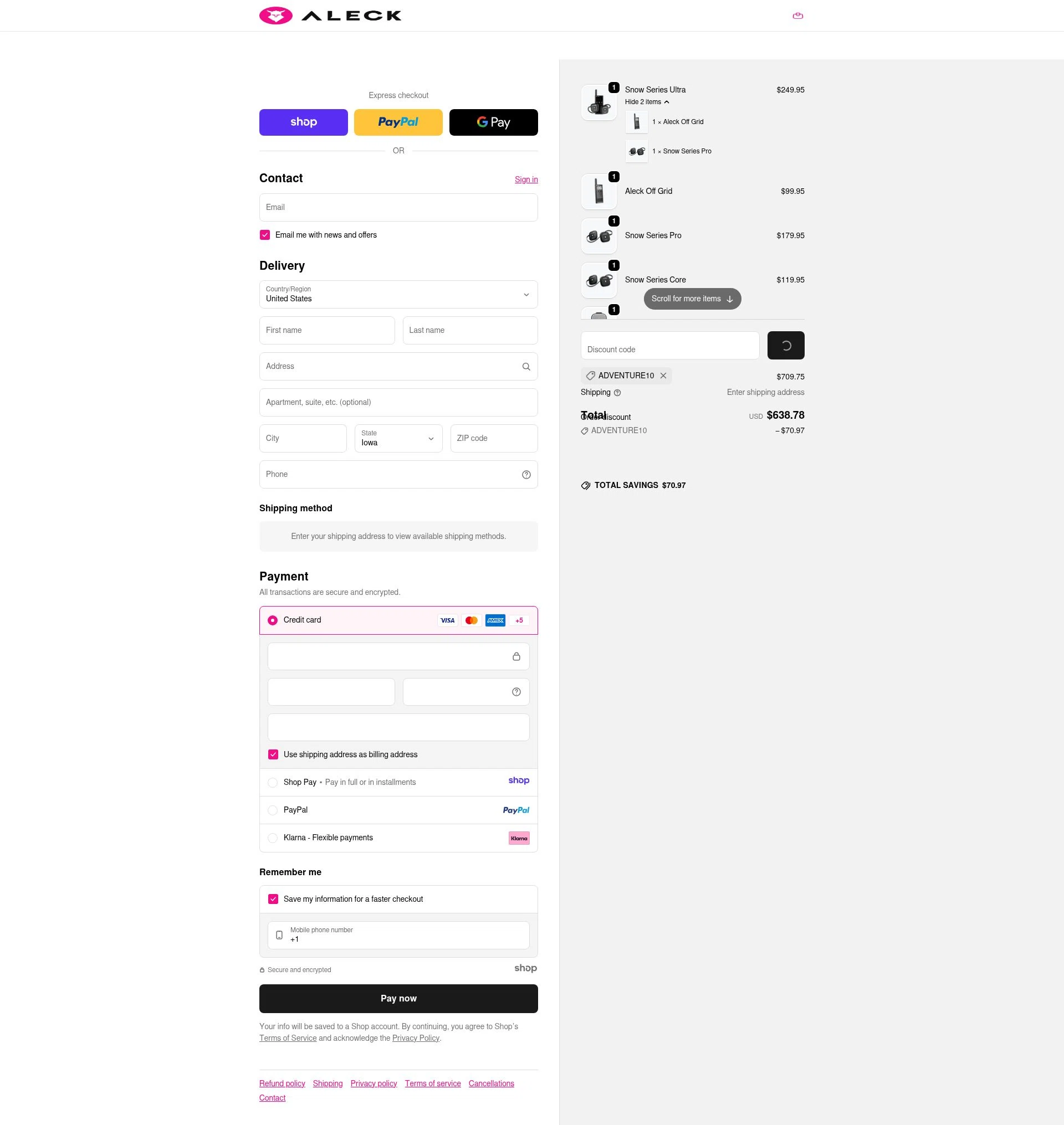 Aleck US checkout page showing Aleck US promo code box | Screenshot taken by SimplyCodes community member on Jan 3, 2026