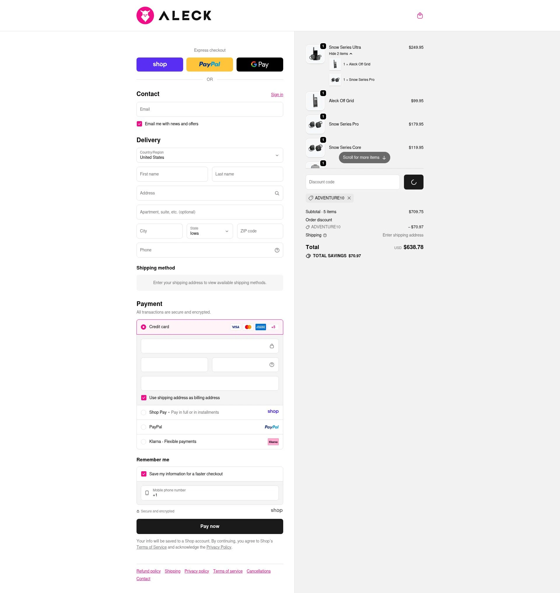 Aleck US checkout page showing Aleck US promo code box | Screenshot taken by SimplyCodes community member on Dec 18, 2025