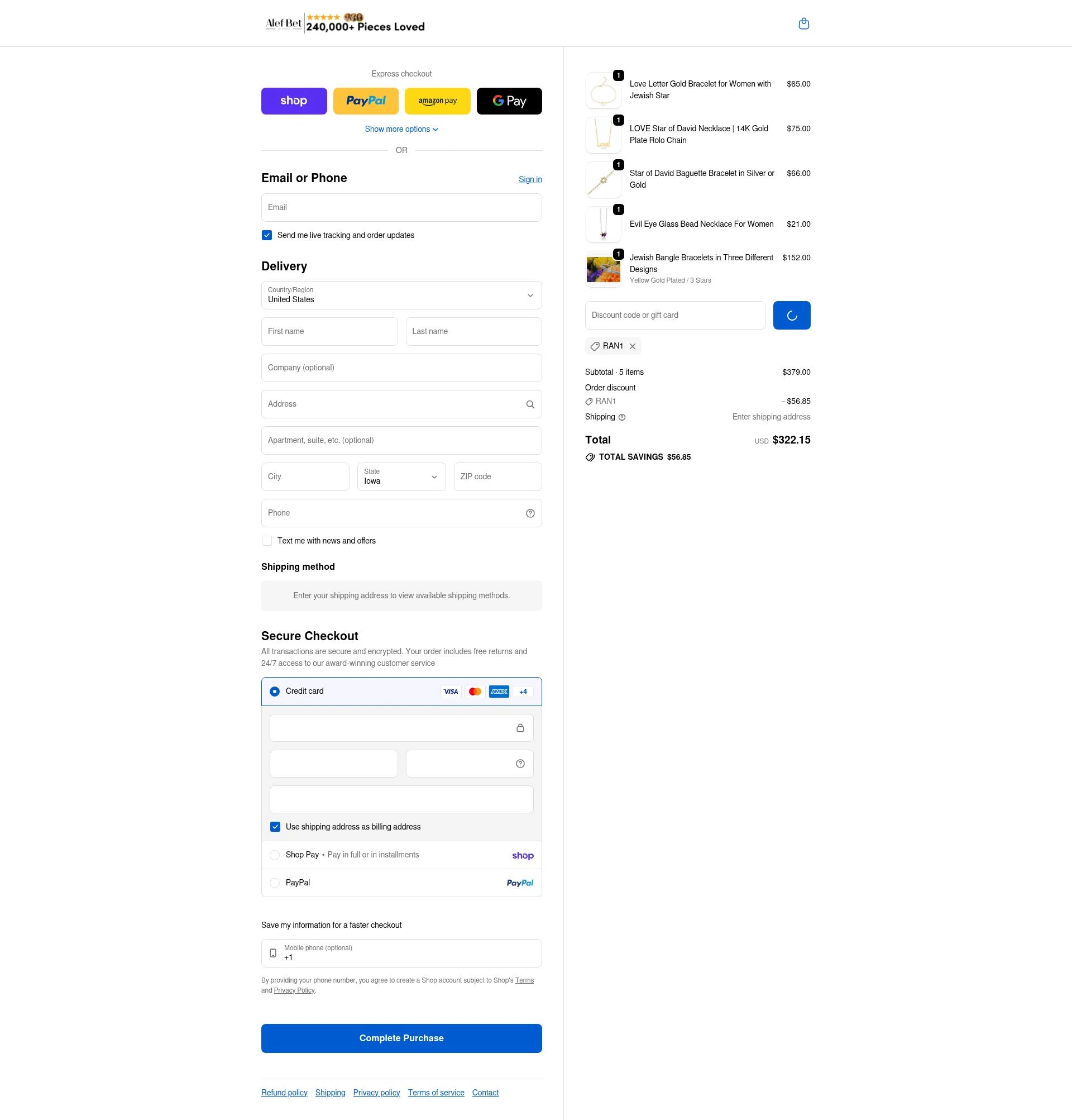 Alef Bet by Paula checkout page showing Alef Bet by Paula coupon code box | Screenshot taken by SimplyCodes community member on Feb 17, 2026
