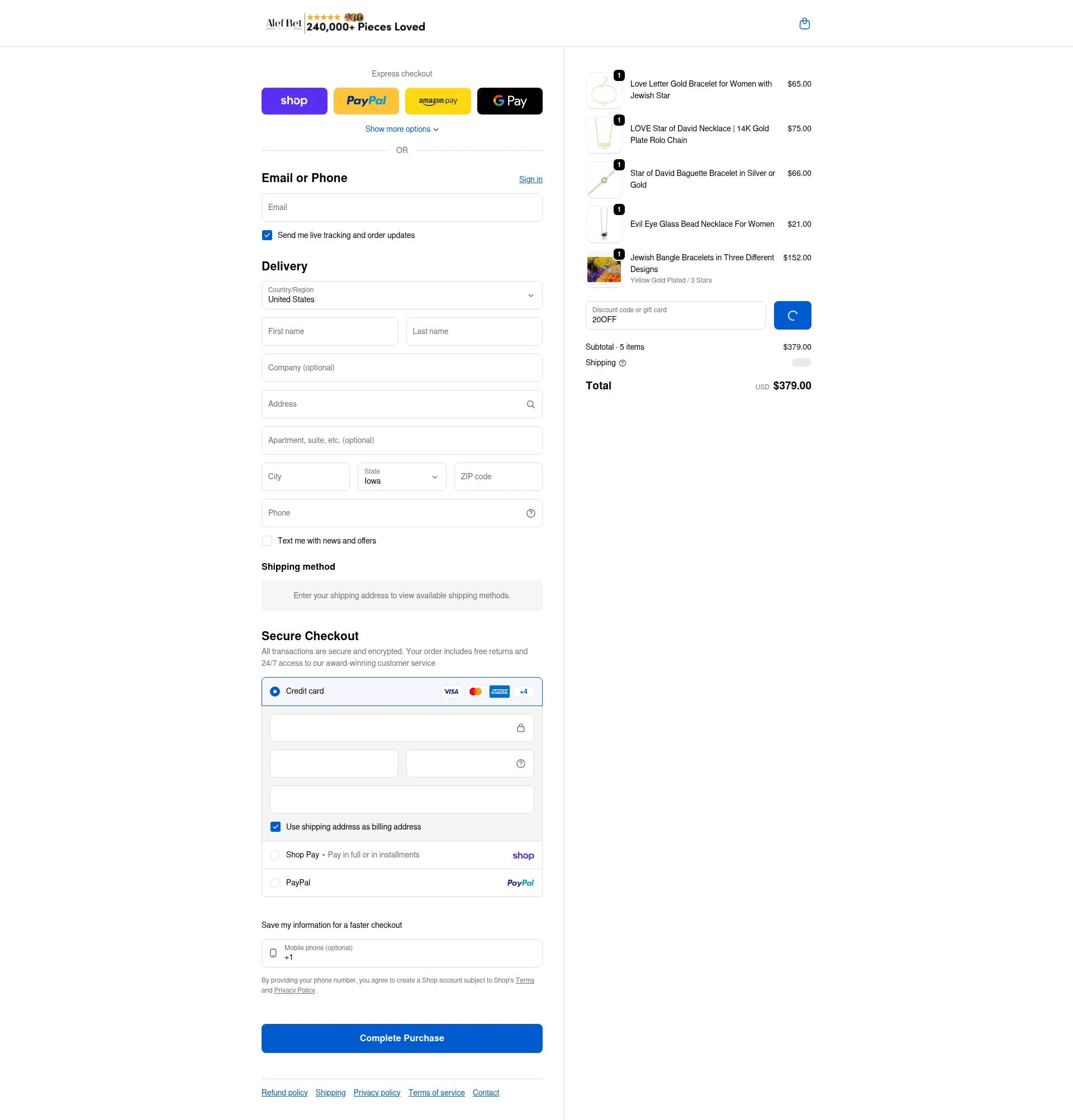 Alef Bet by Paula checkout page showing Alef Bet by Paula coupon code box | Screenshot taken by SimplyCodes community member on Feb 17, 2026