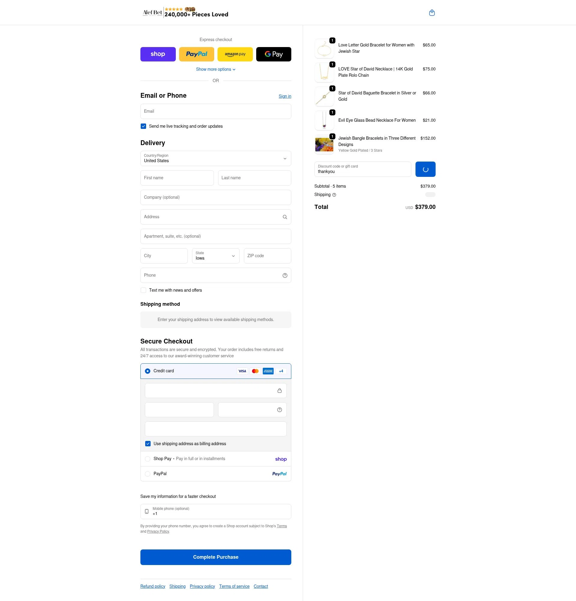 Alef Bet by Paula checkout page showing Alef Bet by Paula coupon code box | Screenshot taken by SimplyCodes community member on Feb 12, 2026